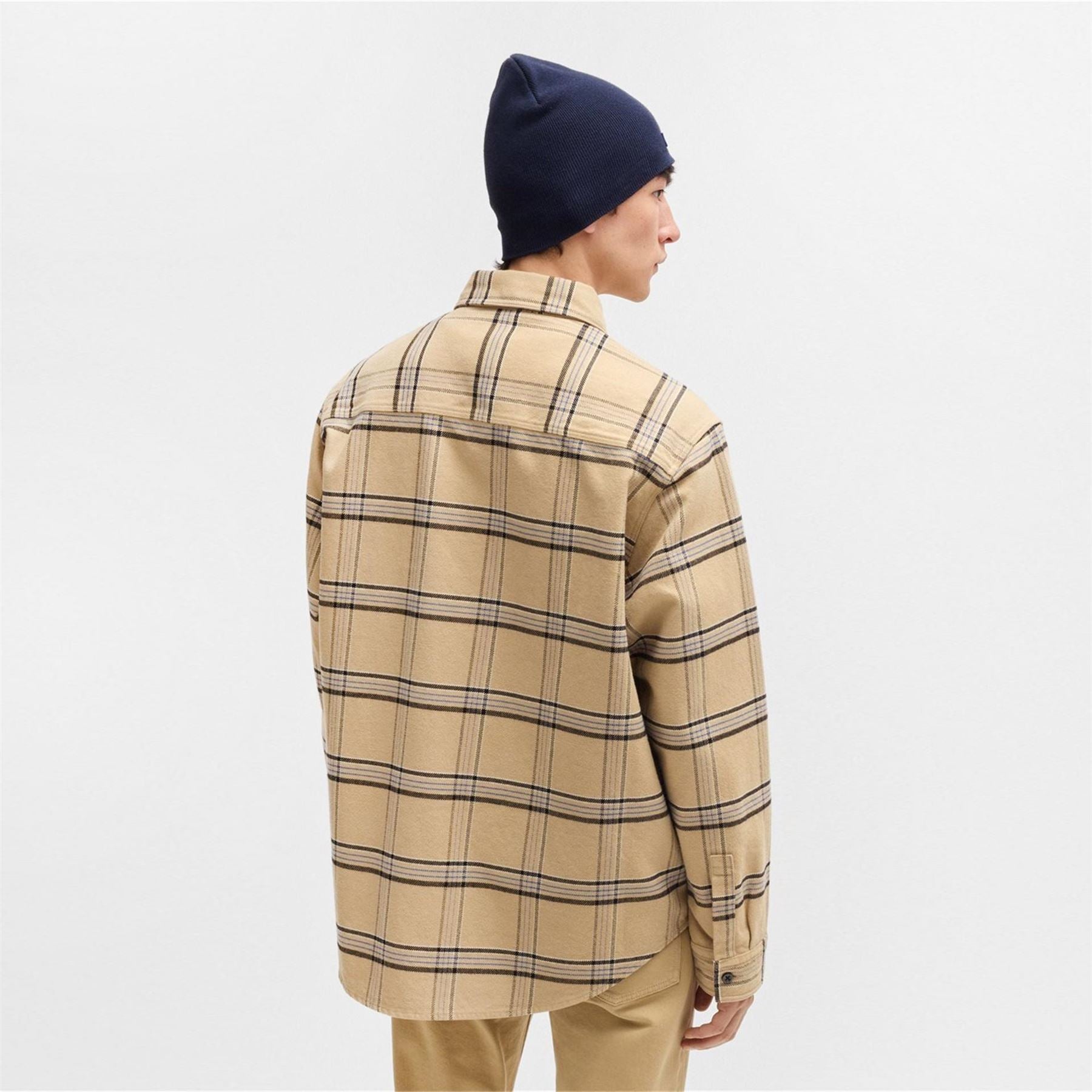 Hugo Oversized Check Cotton Long Sleeve Overshirt