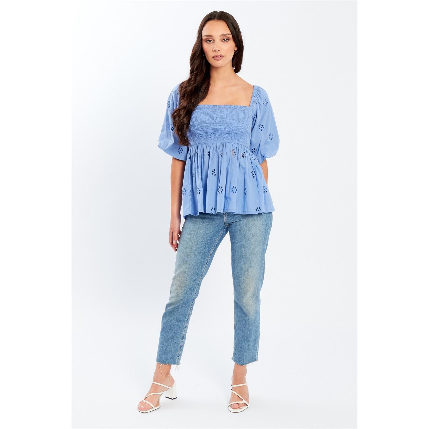 Be You Broderie Square Neck Short Sleeve Blouse