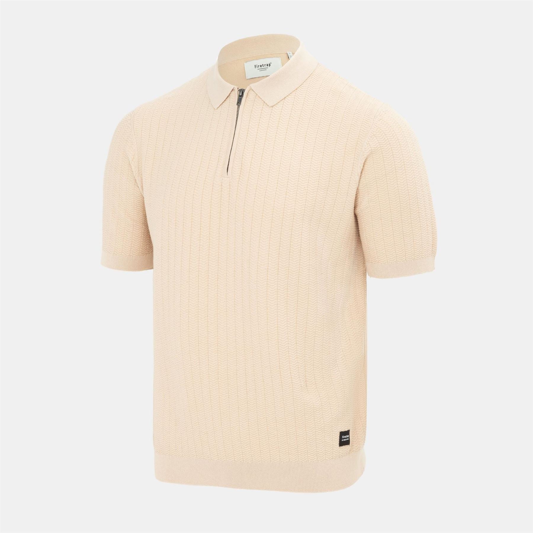 Firetrap Quarter Zip Short Sleeve Ribbed Knit Polo