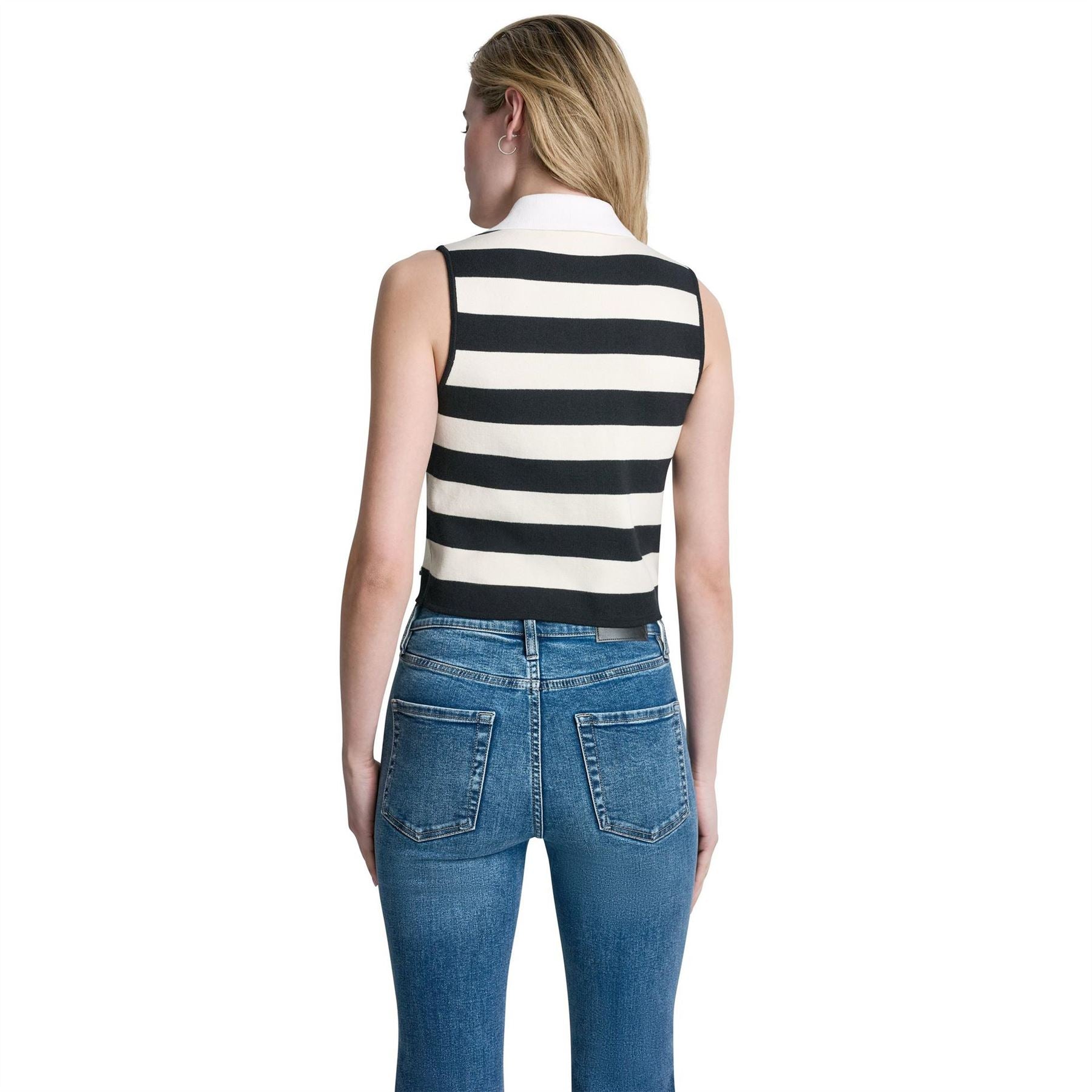 DKNY Striped Sleeveless Polo Sweater