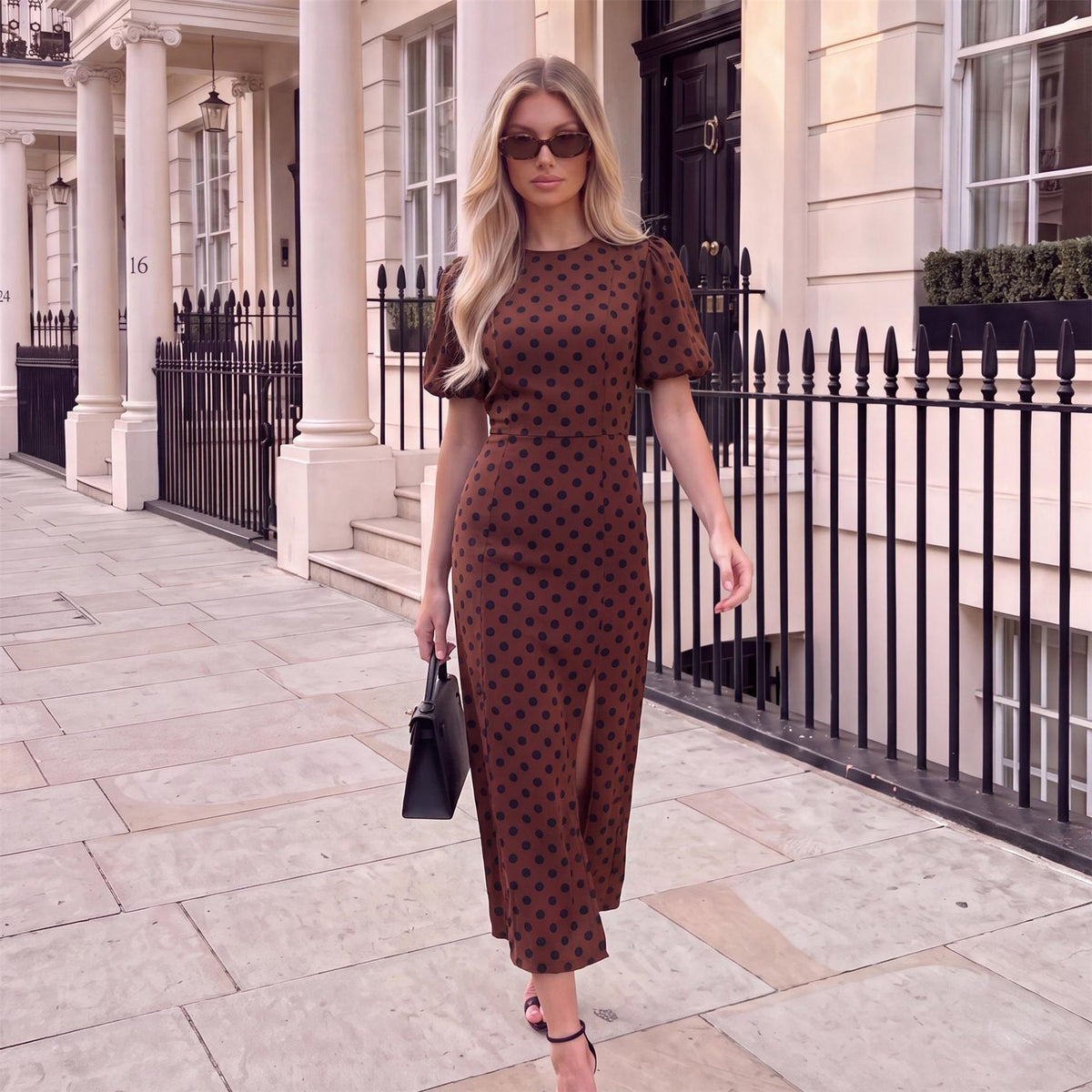 AX Paris Polka Dot Puff Sleeve Midi Dress