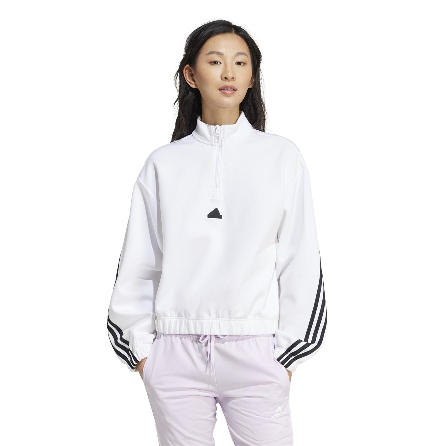 adidas Womens Future Icons 3 Stripes Quarter Zip Tracksuit Top