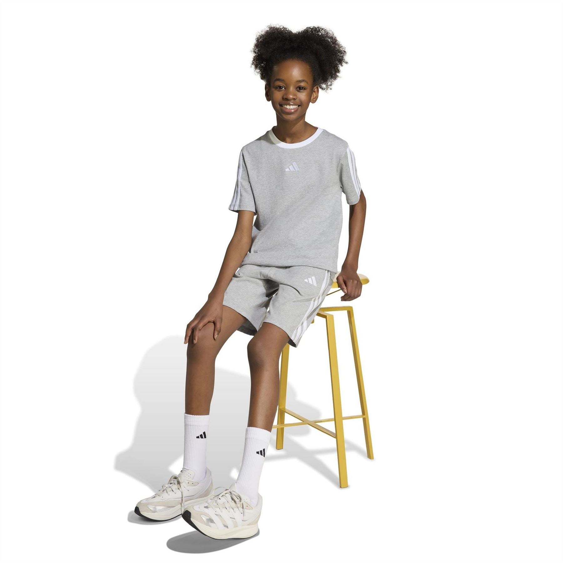 adidas Essentials 3 Stripe T-Shirt Junior Girls