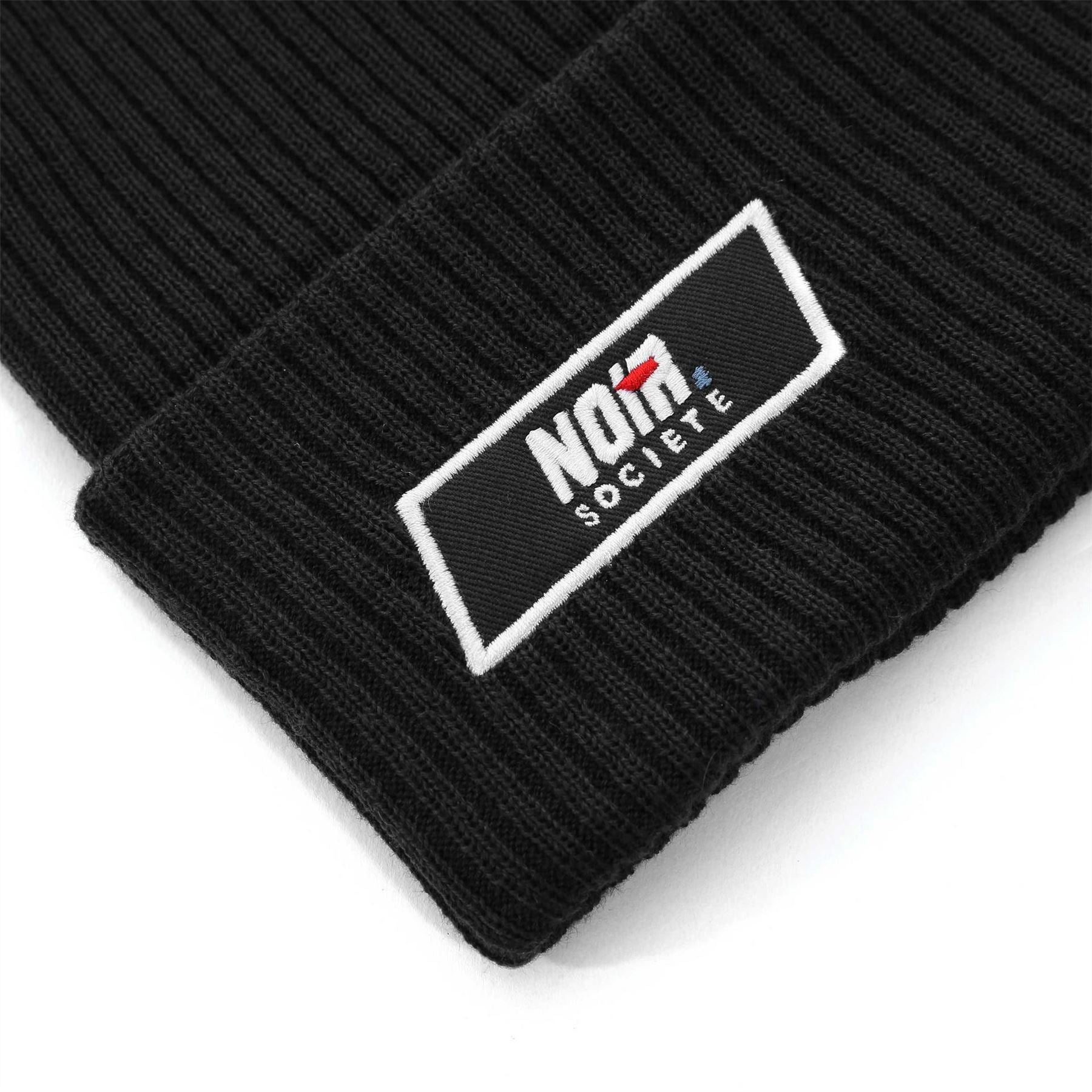 Societe Noir Woven Patch Ribbed Knit Beanie