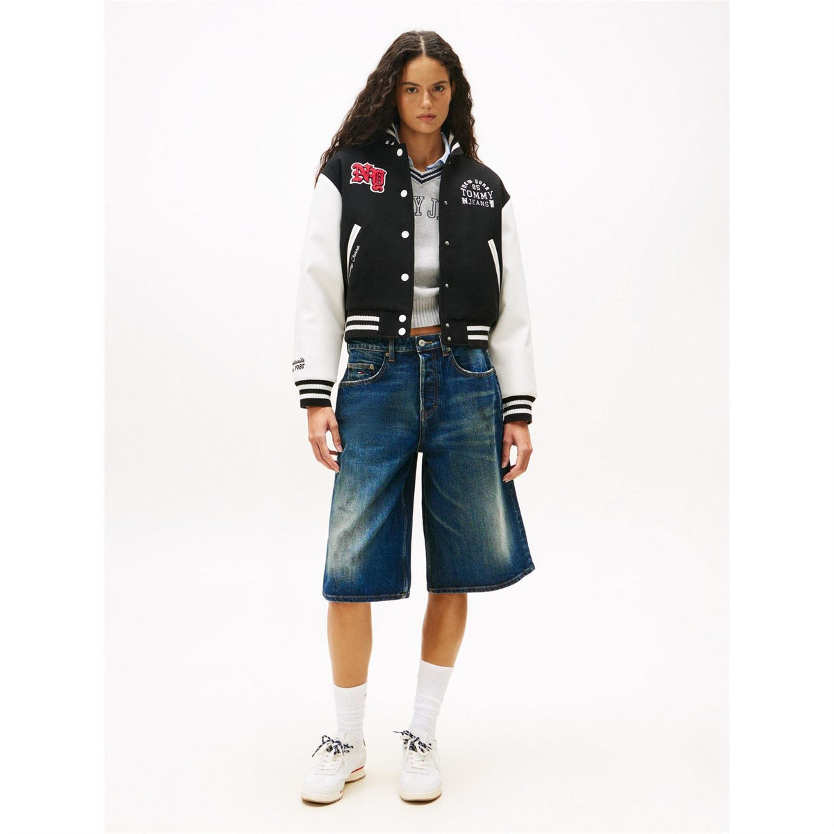 Tommy Jeans Varsity Snap Button Embroidered Ribbed Cuff Jacket