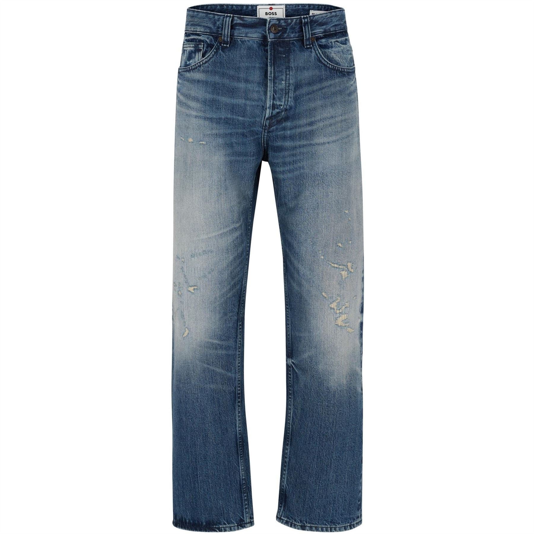Boss Distressed Relaxed Fit Straight Leg Jeans