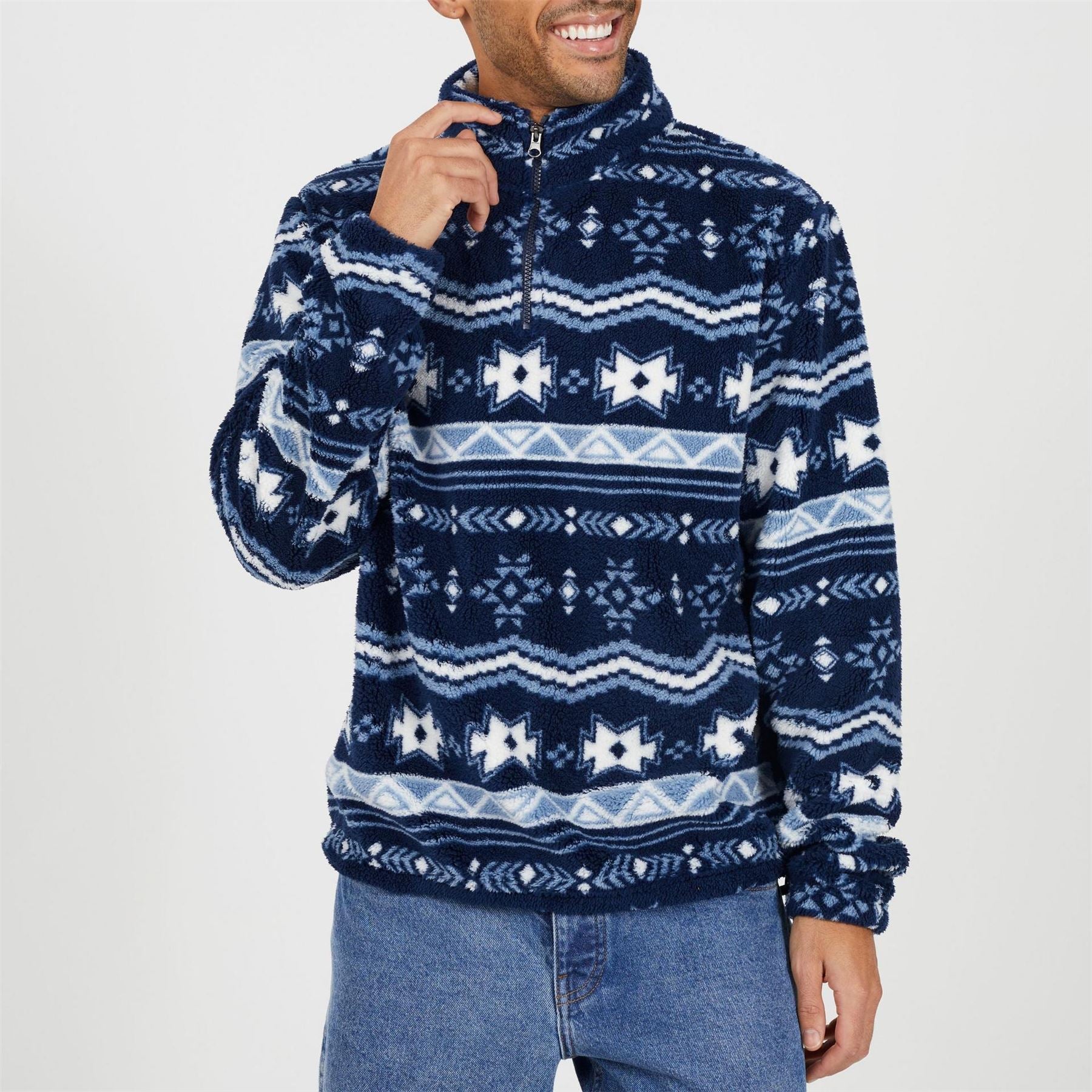 Brave Soul Zip Neck Long Sleeve High Collar Sweatshirt