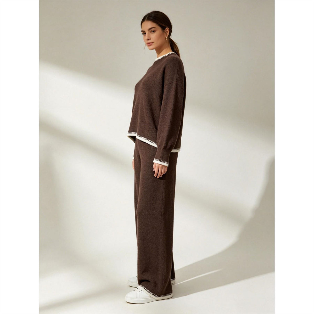 Miso Womens Long Sleeve Contrast Hem Set Knitwear