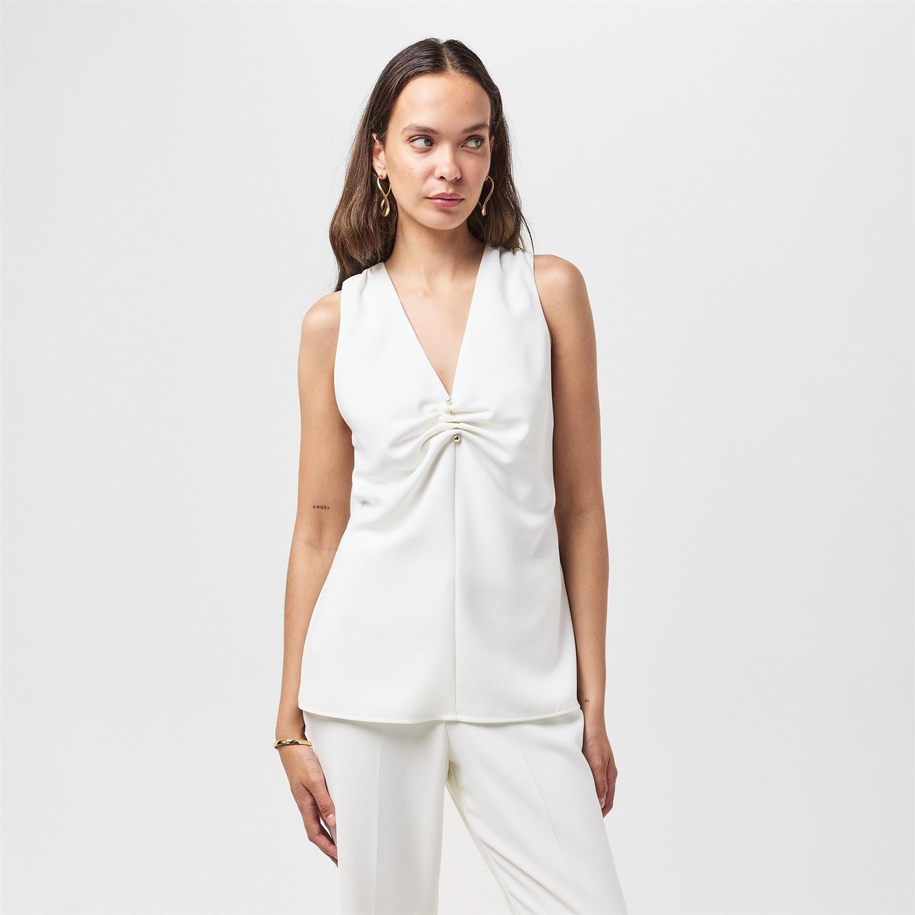 French Connection V-Neck Relaxed Fit Short Sleeve Blouse