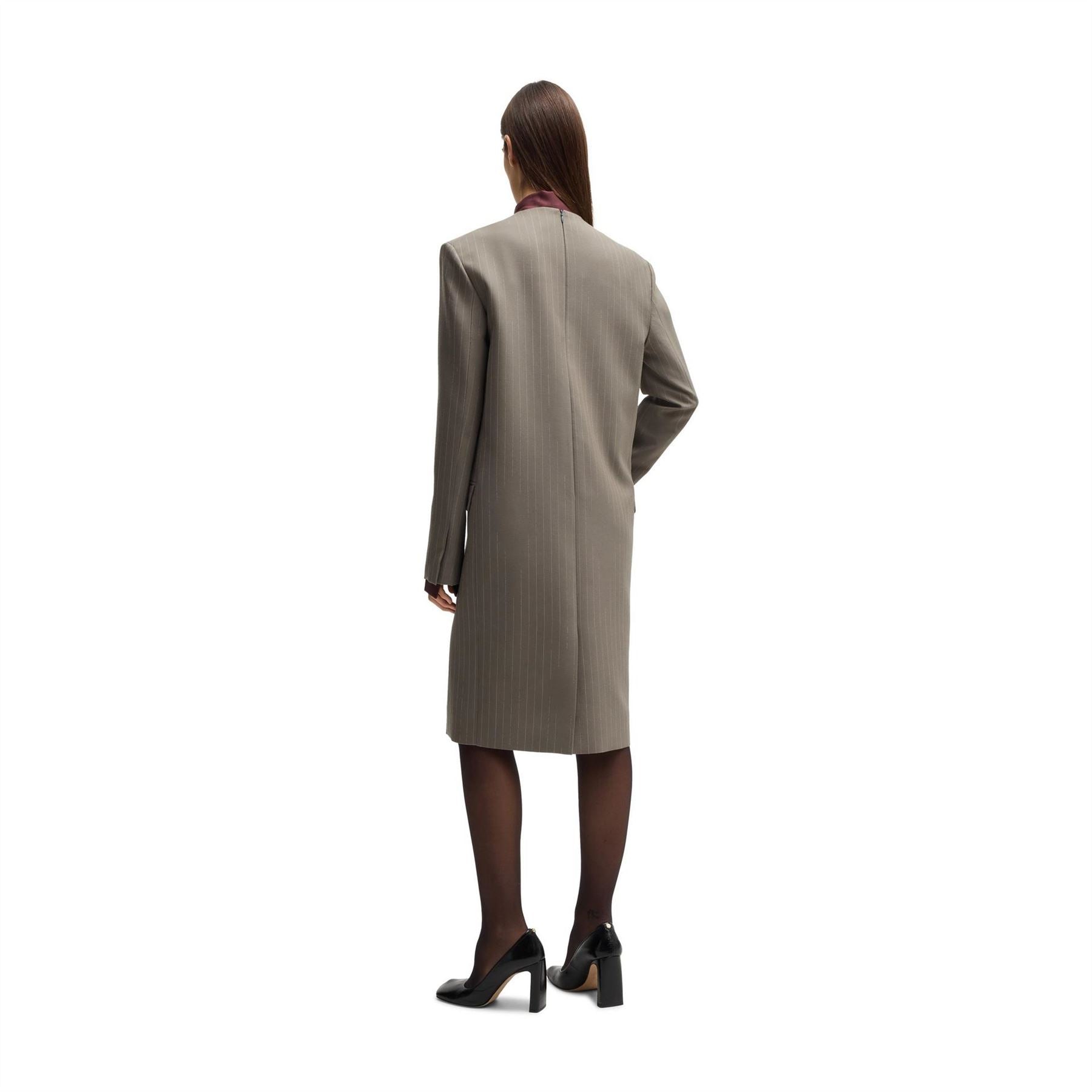 Boss Davee Plunging Neck Long Sleeve Knee Length Dress