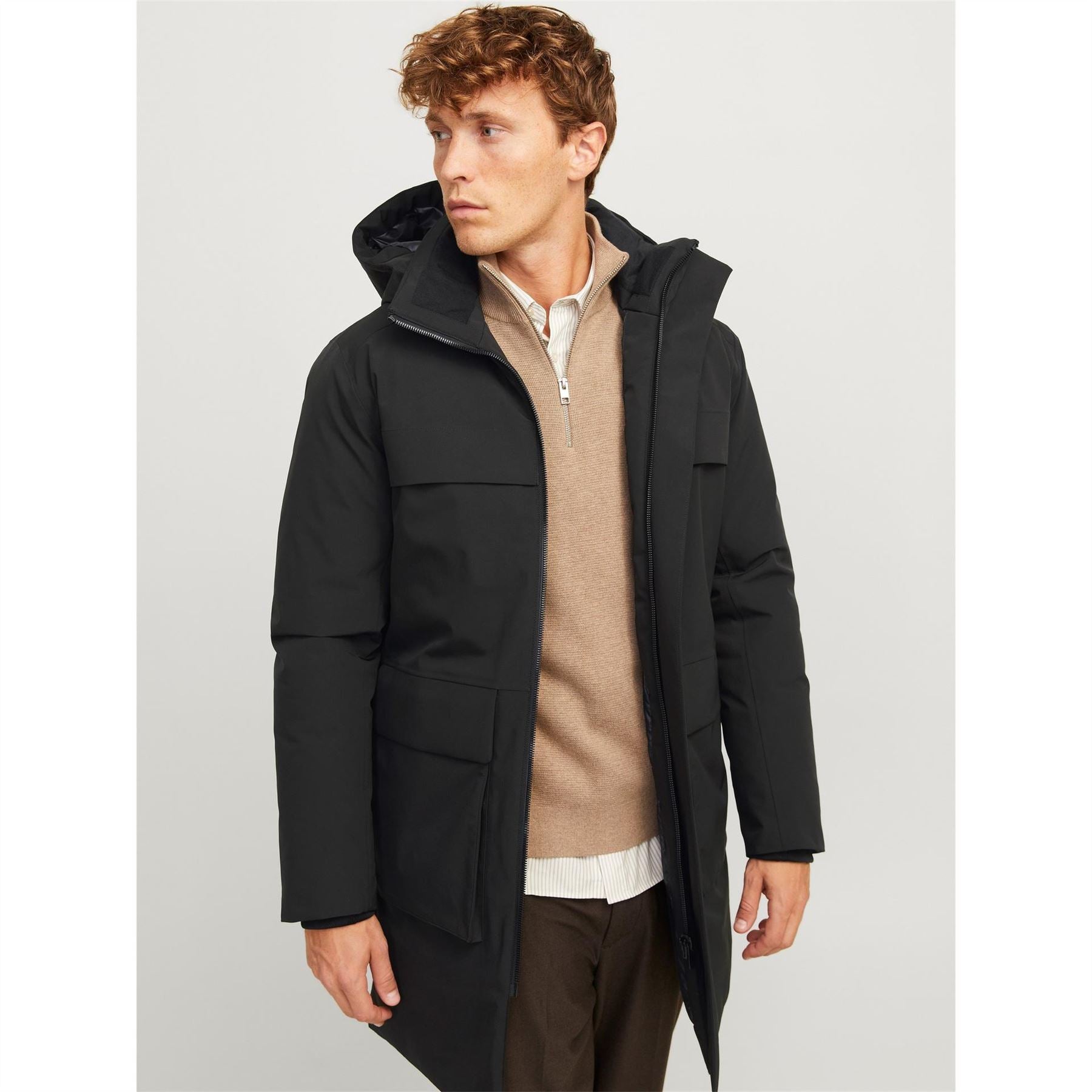 Jack and Jones Wave Hooded Parka Coat with Flap Pocket