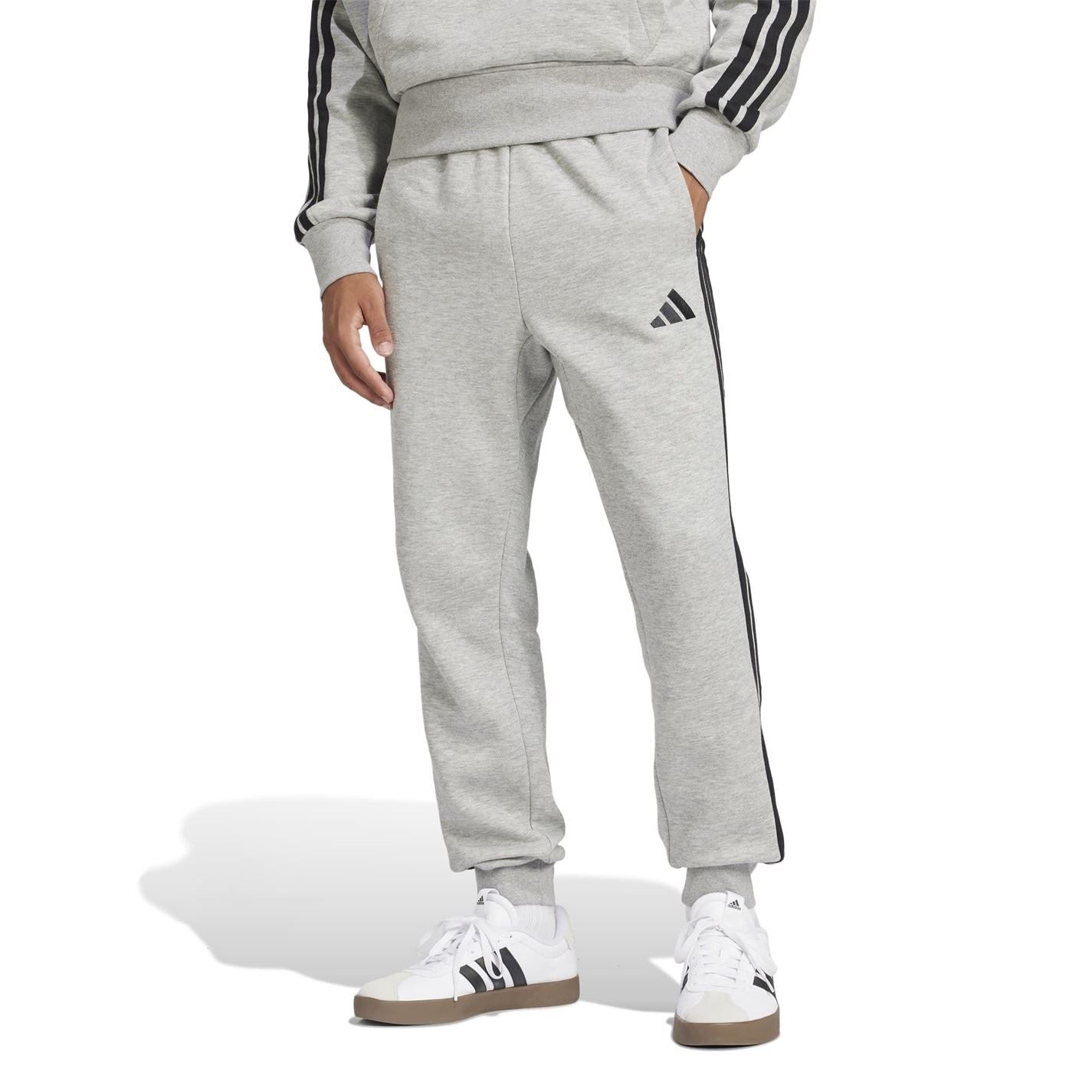 adidas Fleece Tapered Cuff 3 Stripes Joggers M