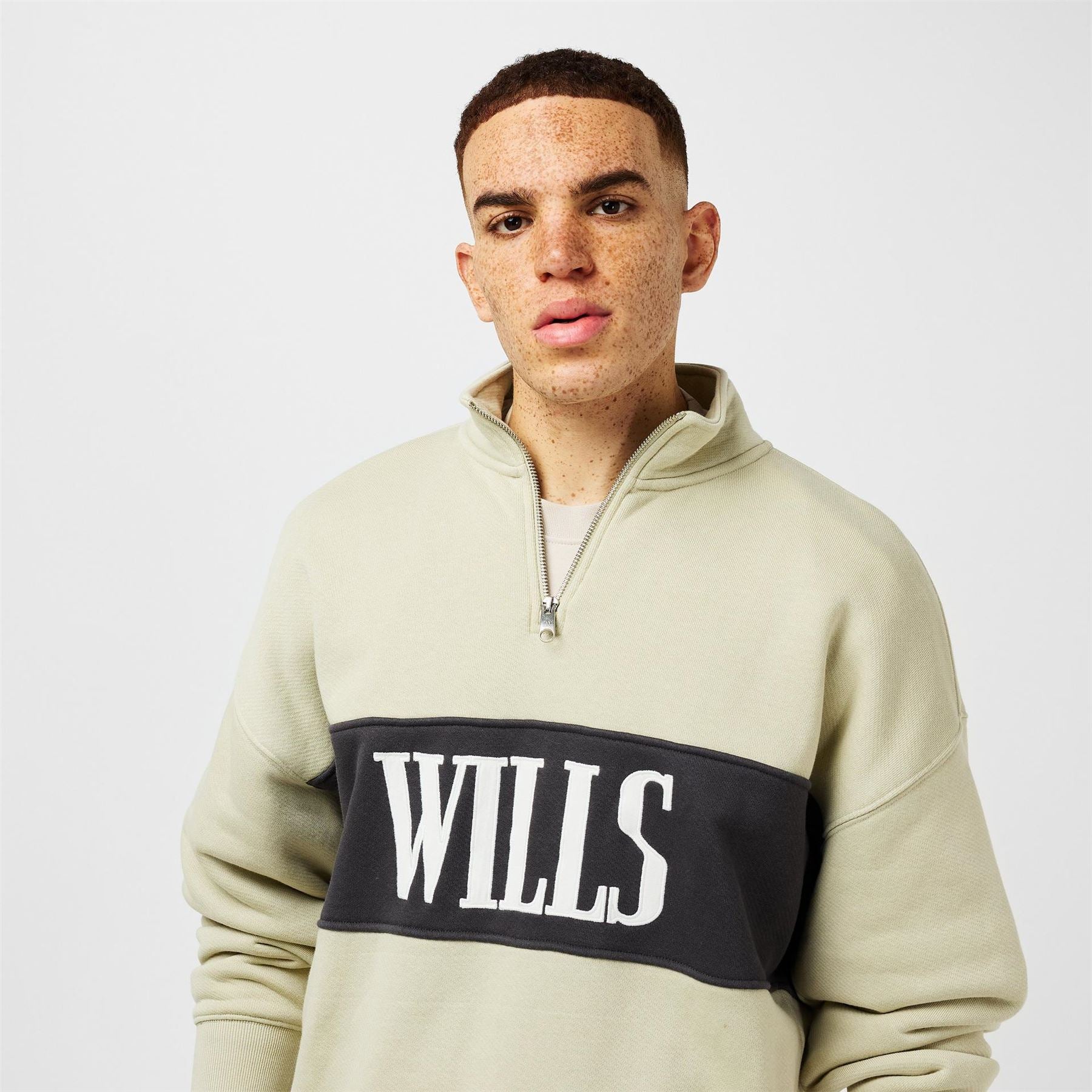 Jack Wills Logo Print Zip Neck Regular Fit Sweatshirt