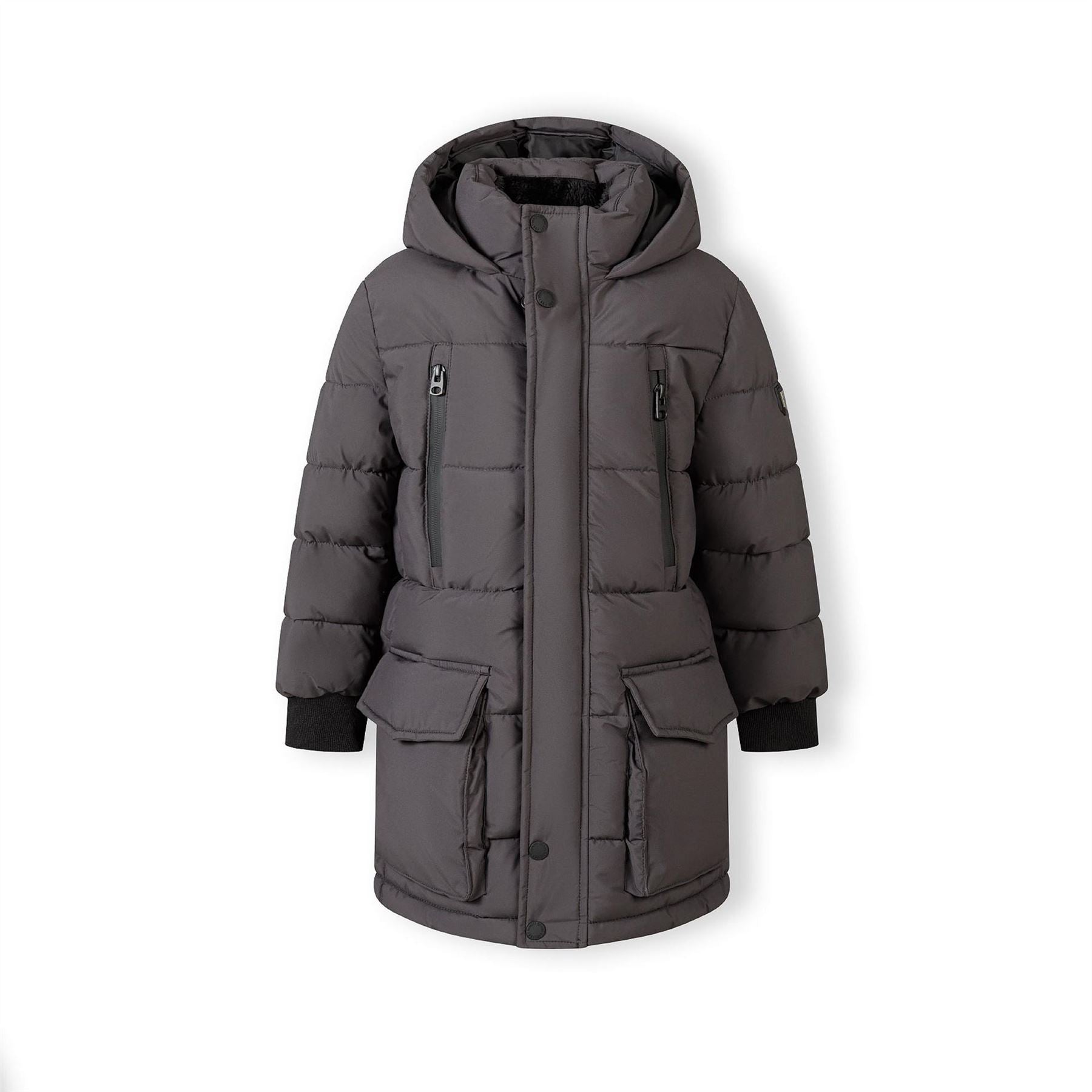 Minoti Boys Long Jacket Fleece Lined With Zip Pockets Grey