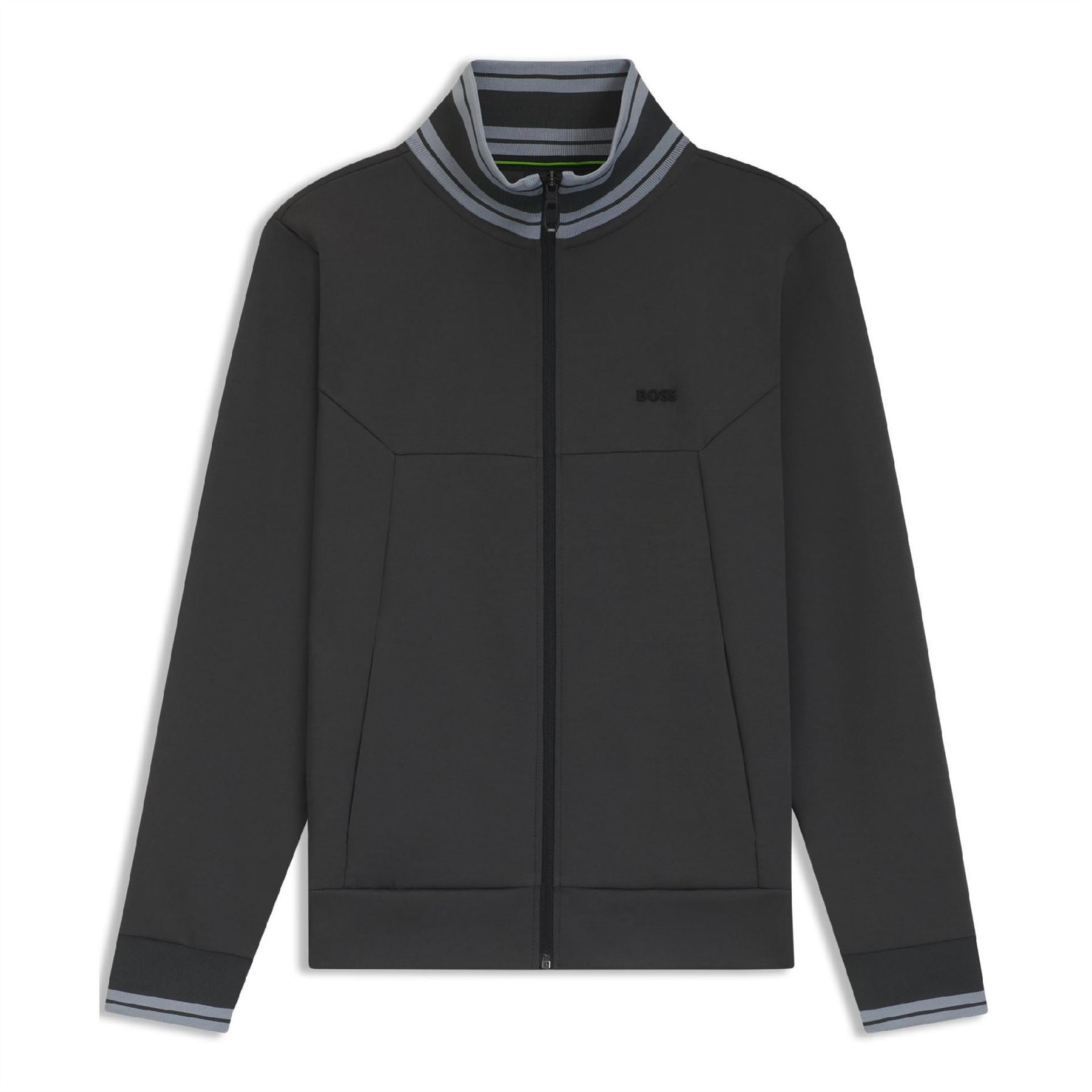 Boss Horizontal Stripe Patterned Zipped Pocket Ribbed Cuff Track Jacket
