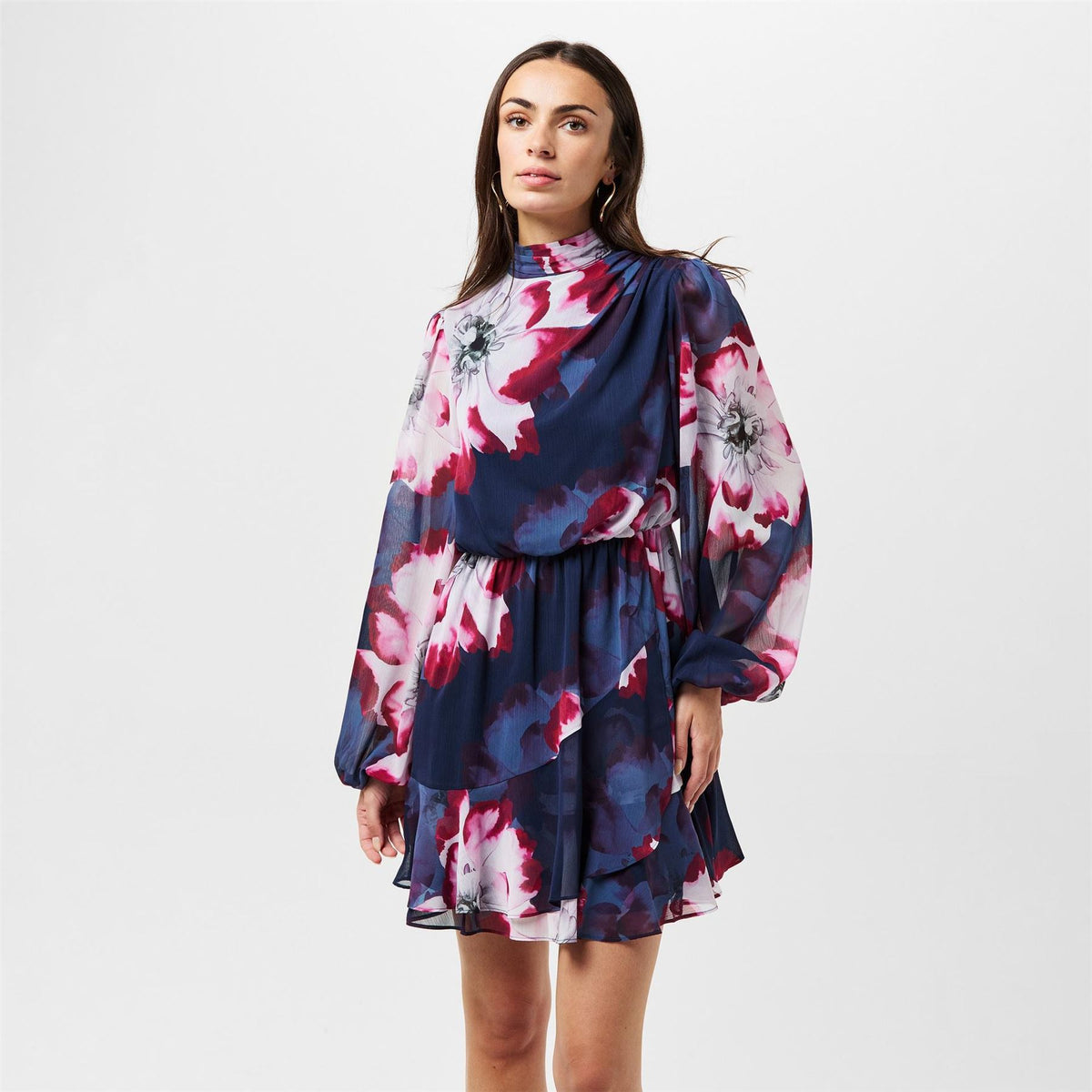 Ted Baker Woven High Neck Mini A-Line Dress