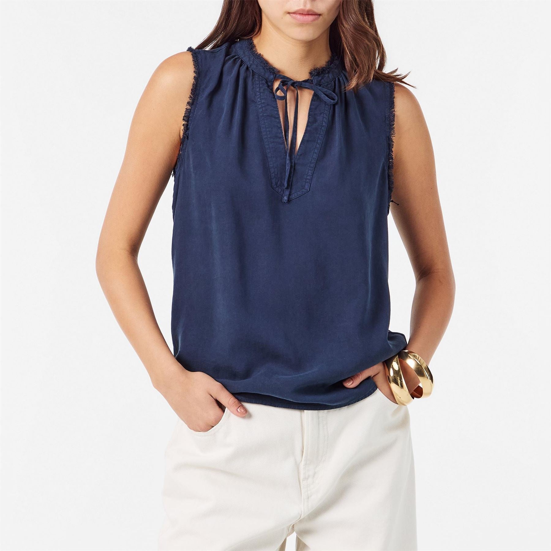 Bella Dahl Frayed Relaxed Fit Tie Neck Sweatshirt