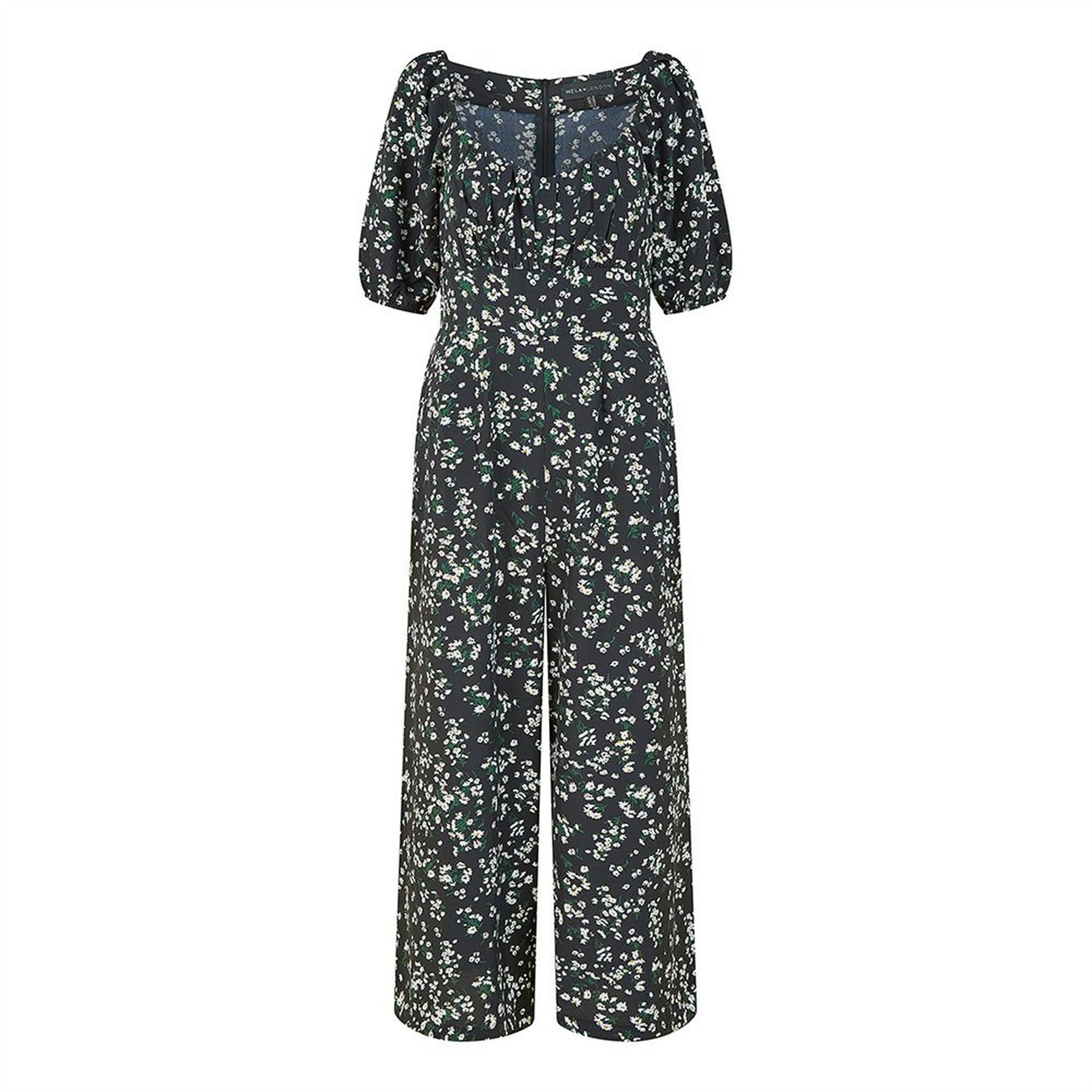 Mela London London Black Daisy Sweetheart Neckline Jumpsuit