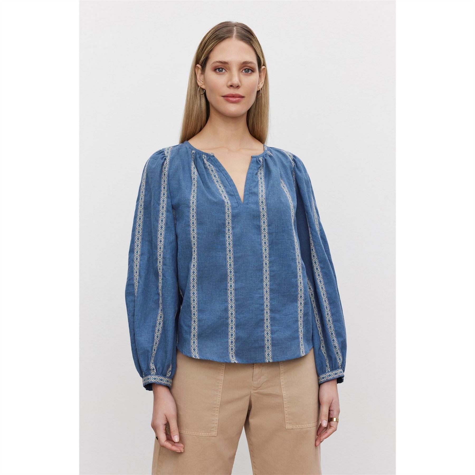Velvet by Graham and Spencer Regular Fit V-Neck Bishop Sleeve Blouse