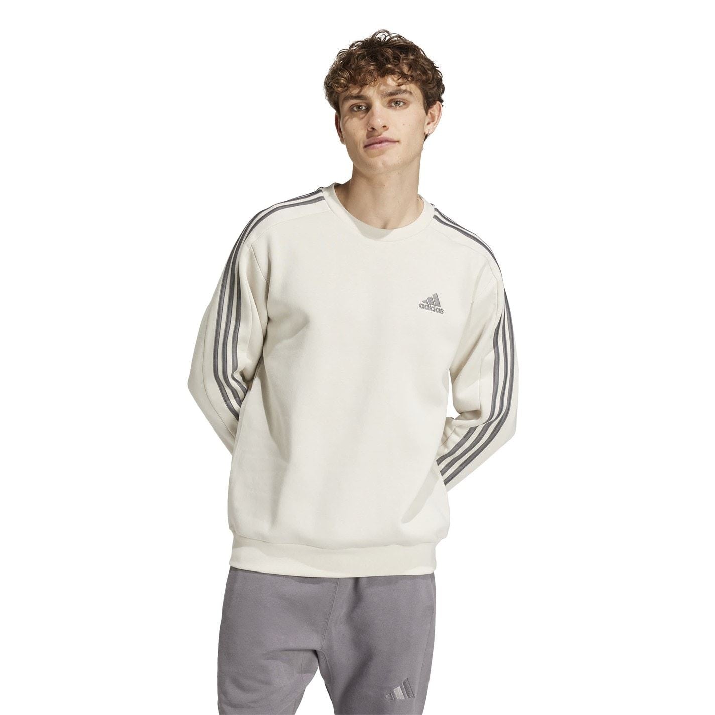 adidas Mens Essentials Crew 3 Stripes Pullover Sweatshirt