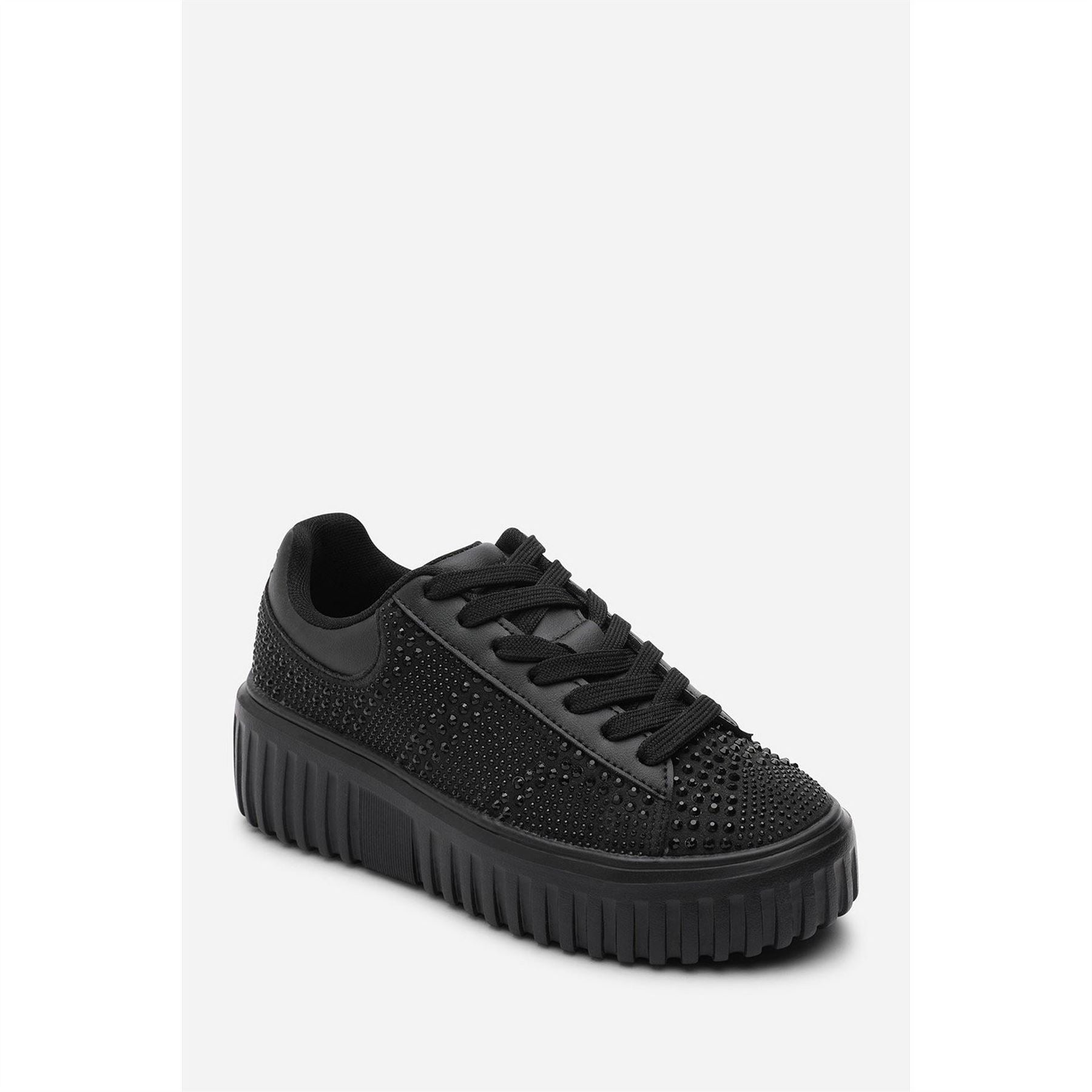 Wheres That From Lace Up Trainer With Diamante Pattern And Chunky Sole