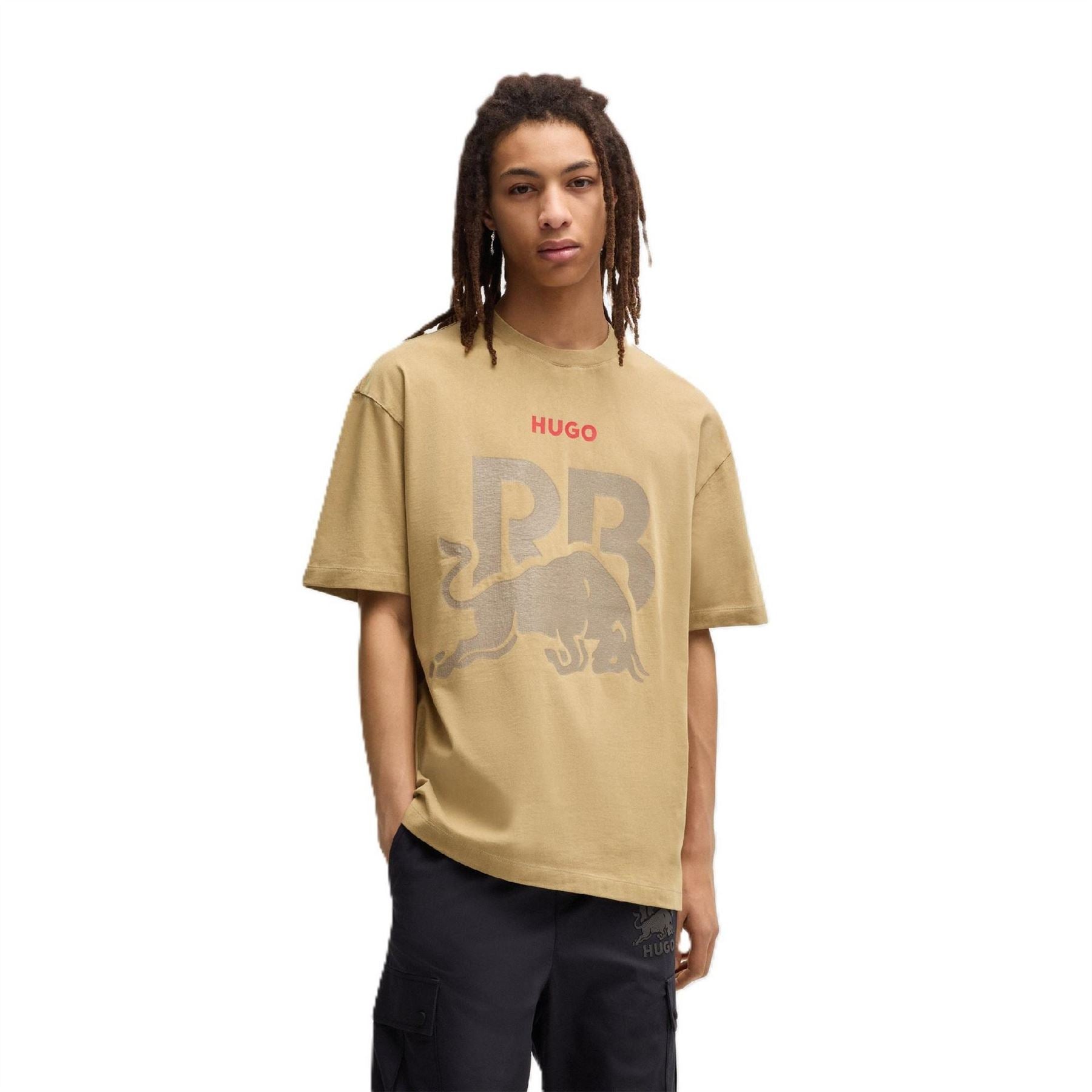 Hugo Graphic Crew Neck Ribbed Collar Oversize T-Shirt