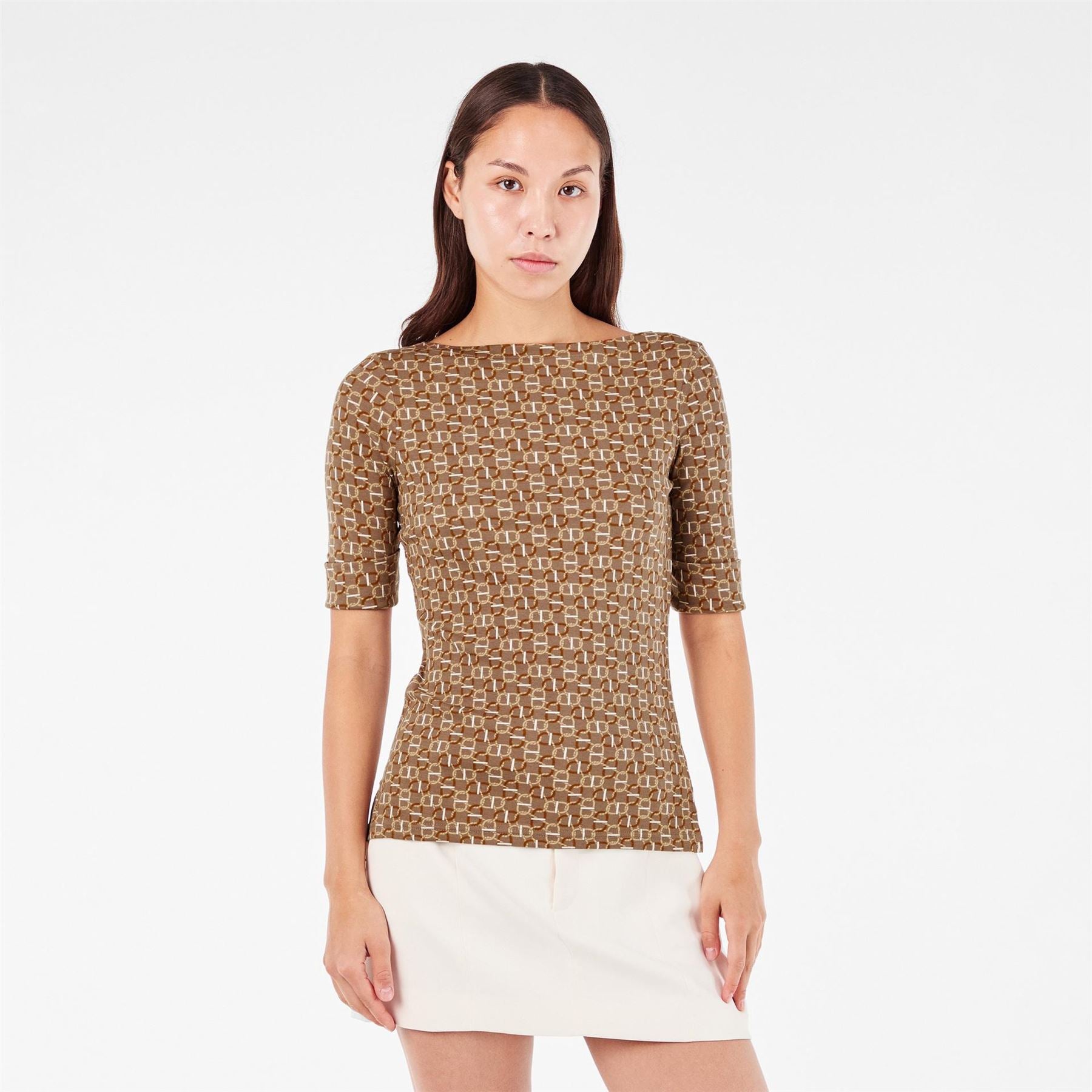 Lauren by Ralph Lauren Judy Boat Neck Three-Quarter Sleeve T-Shirt