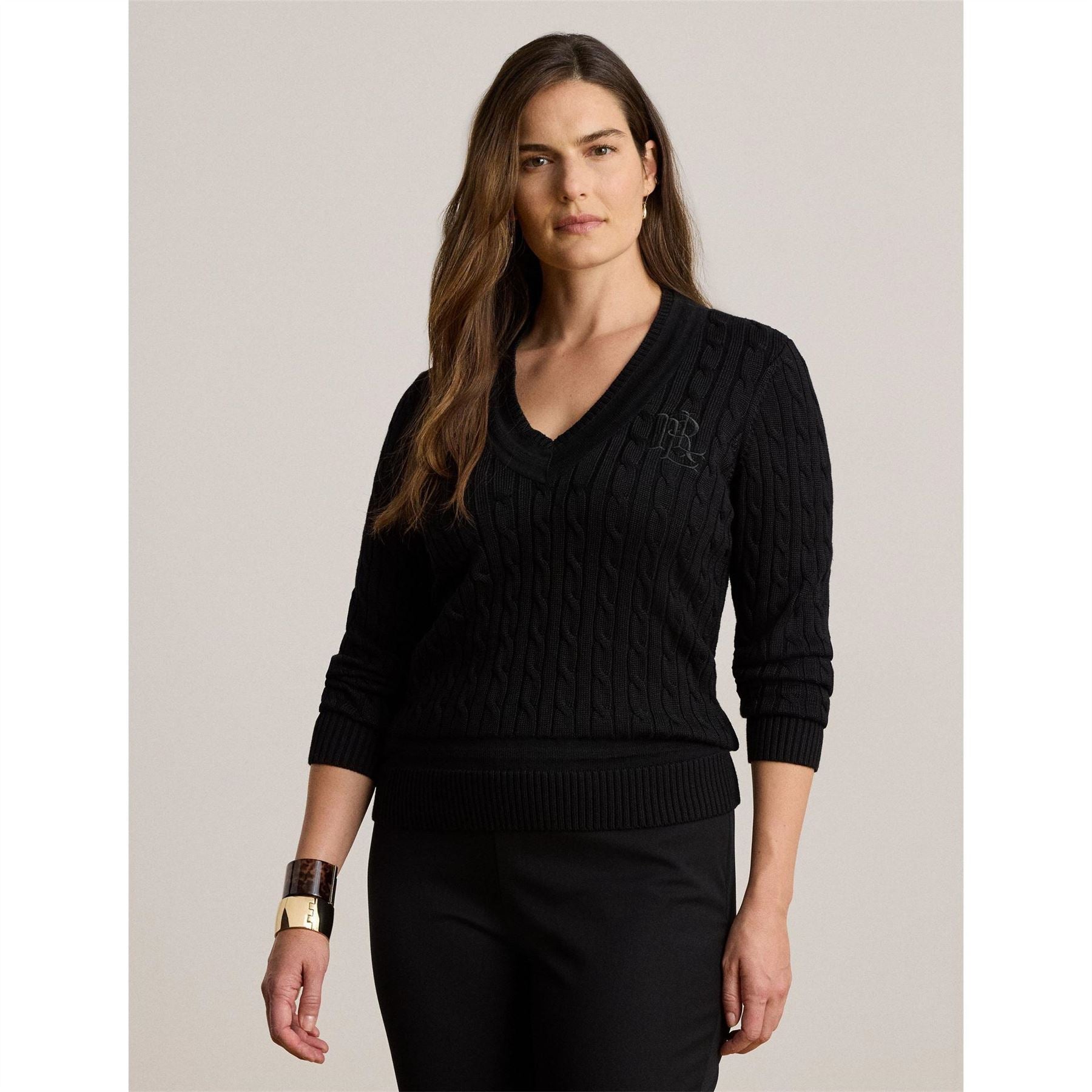 Lauren by Ralph Lauren V-Neck Long Sleeve Regular Fit Sweater