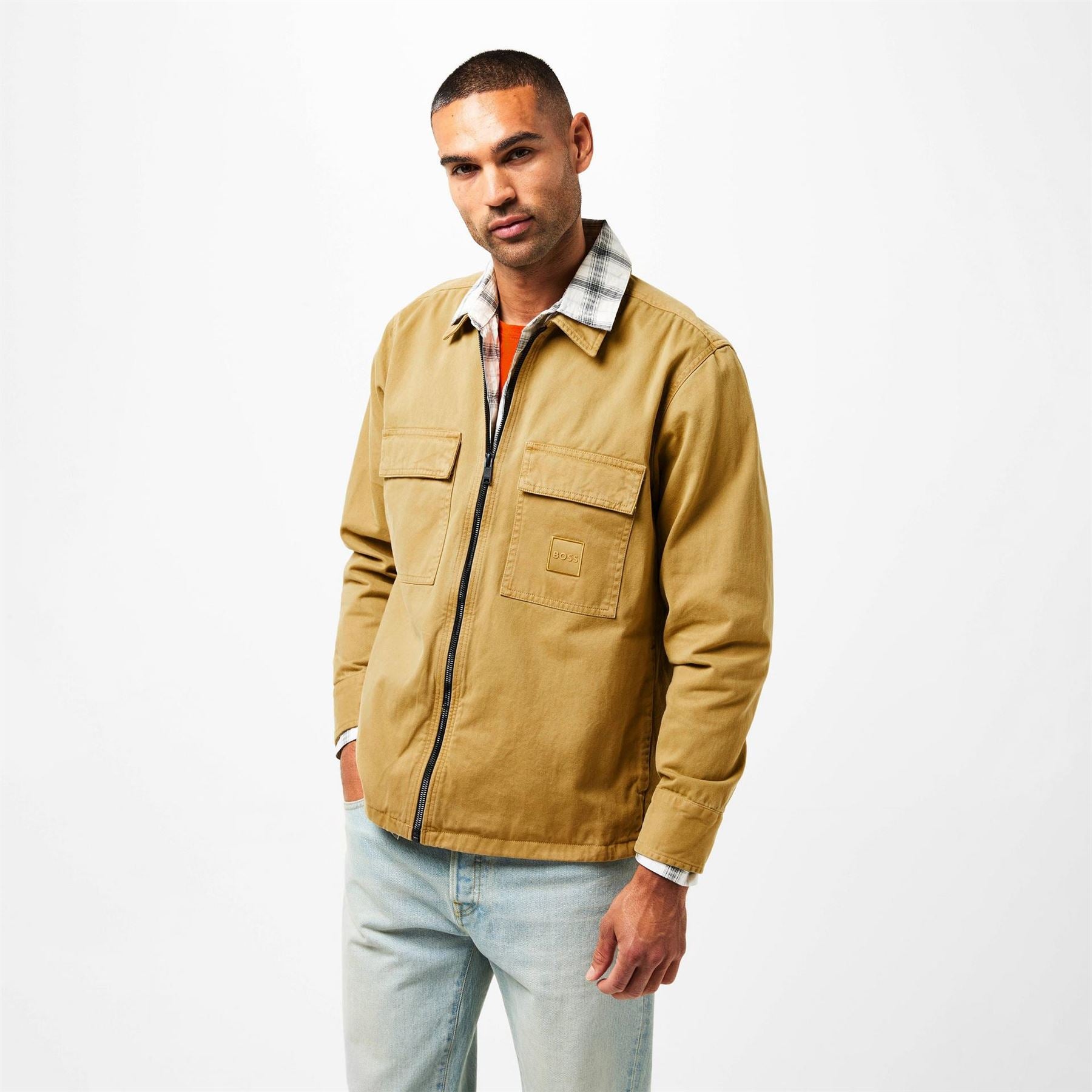 Boss Solid Patterned Snap Button Overshirt