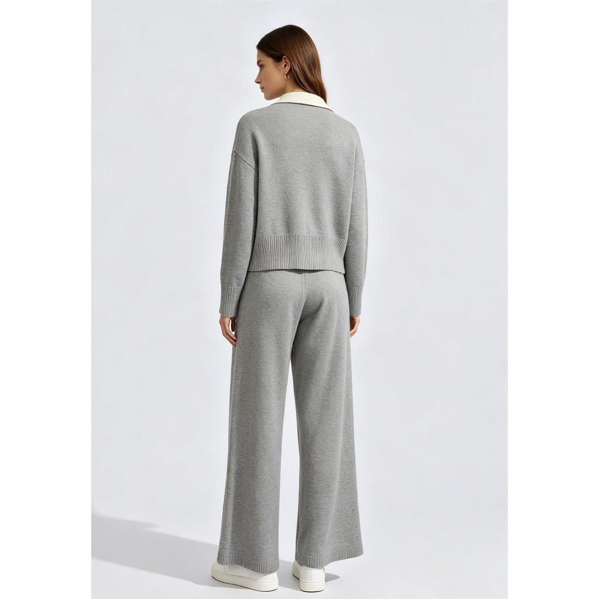 Miso V Neck Knit Long Sleeve Oversized Fit Top And Trouser Set