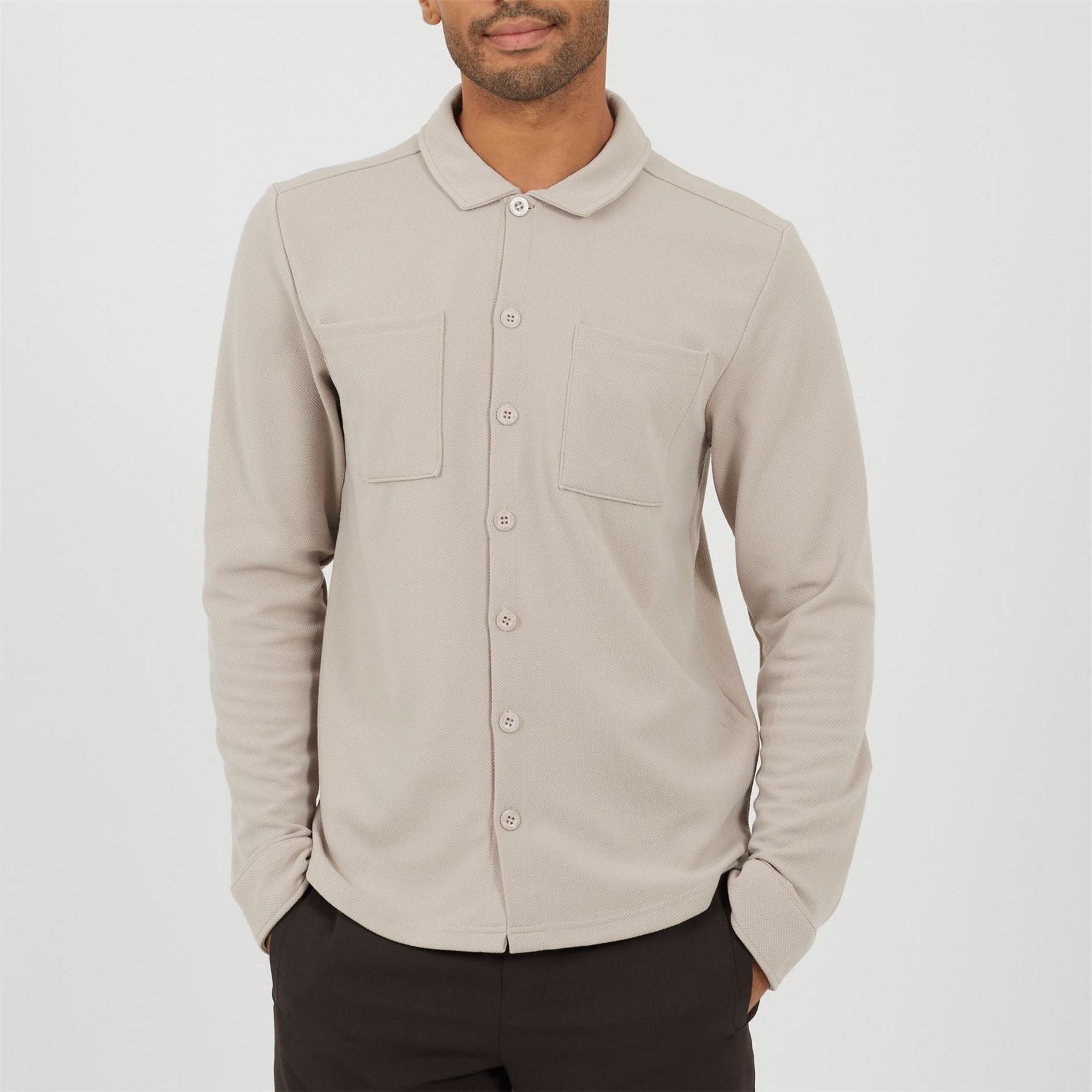 Brave Soul Mens Light Sand Fuve Button Long Sleeve Shirt
