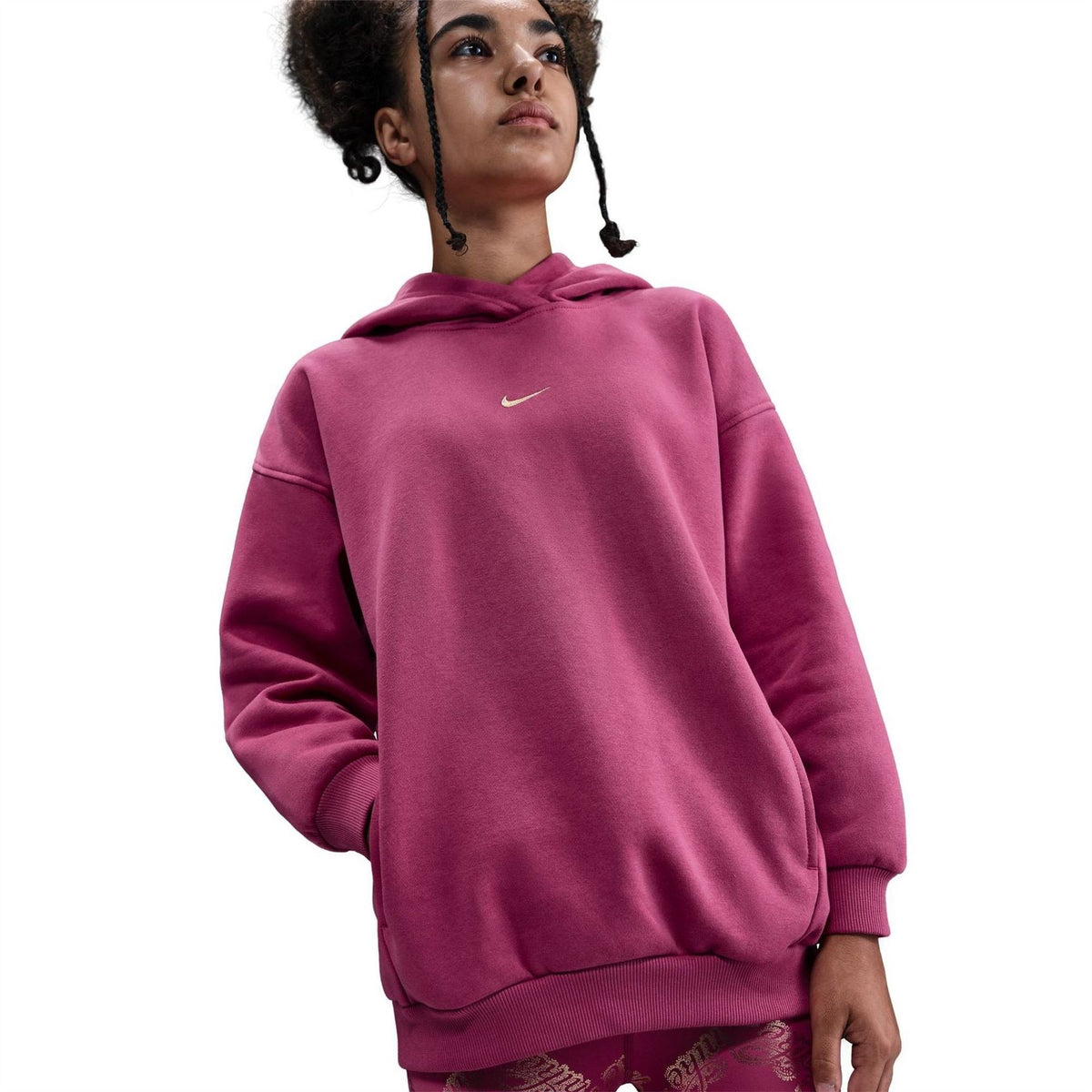 Nike Embroidered Hooded Neck Long Sleeve Drop Shoulder Sweatshirt