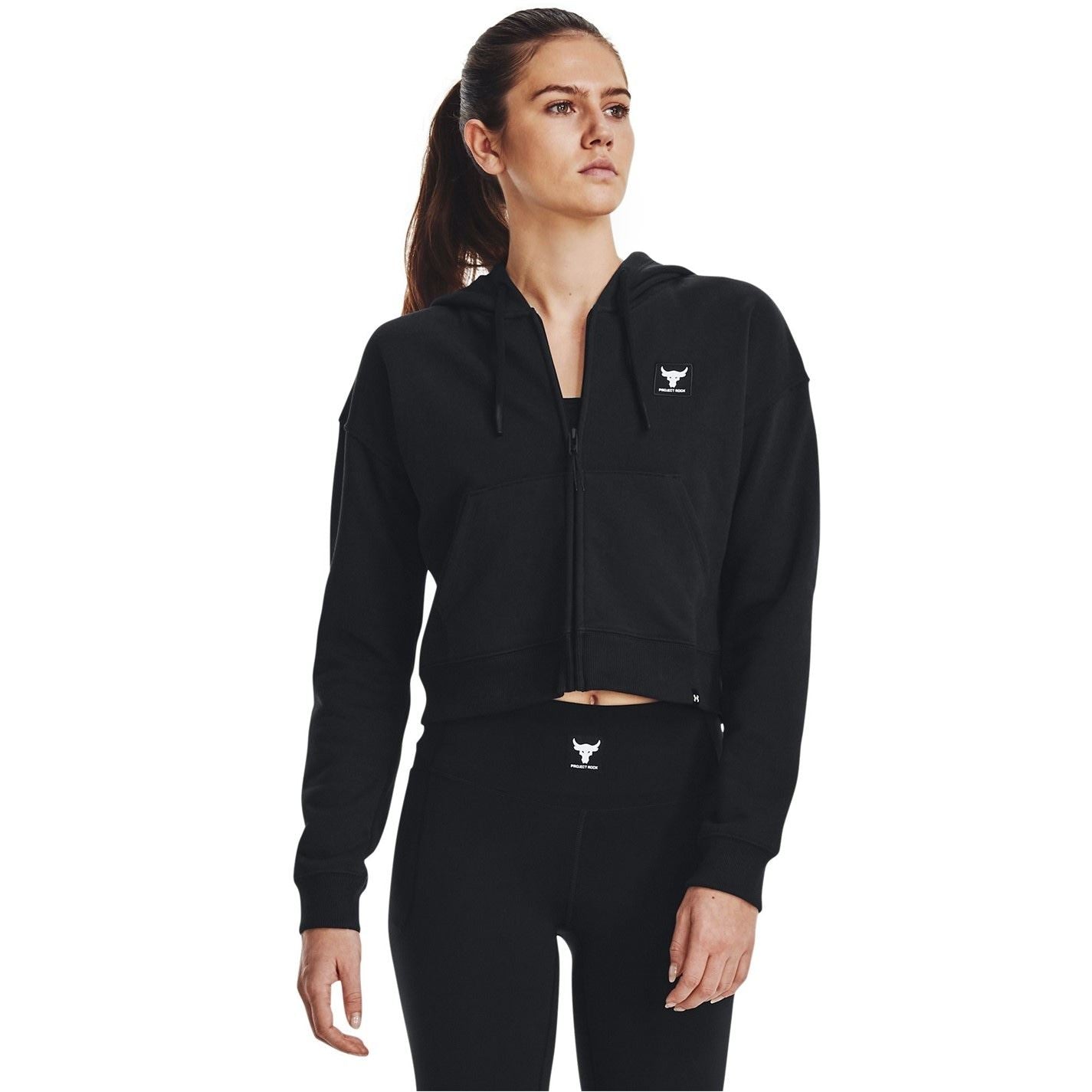 Under Armour Project Rock Terry Hooded Neck Ribbed Cuff Full Zipper Sweatshirt