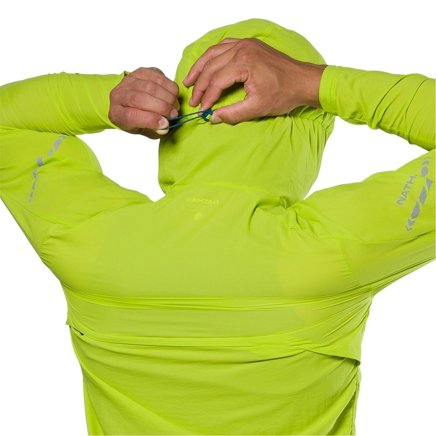 Nathan Stealth Solid Patterned Hooded Windbreaker with Zipped Pocket and Reflective Ribbon