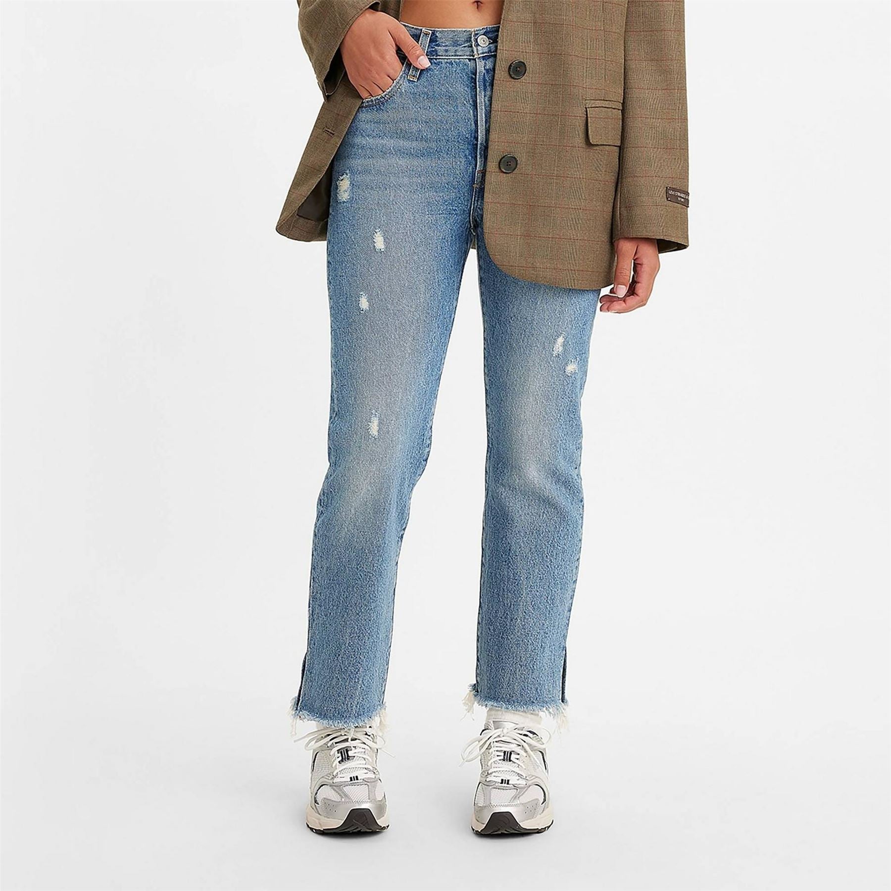 Levis 501 Cropped Mid Rise Cotton Straight Leg Jeans