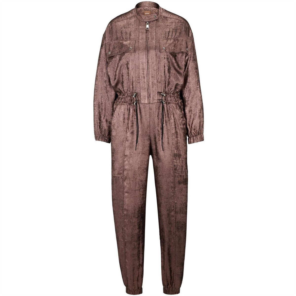 Boss Funnel Neck Long Sleeve Metallic Patterned Jumpsuit