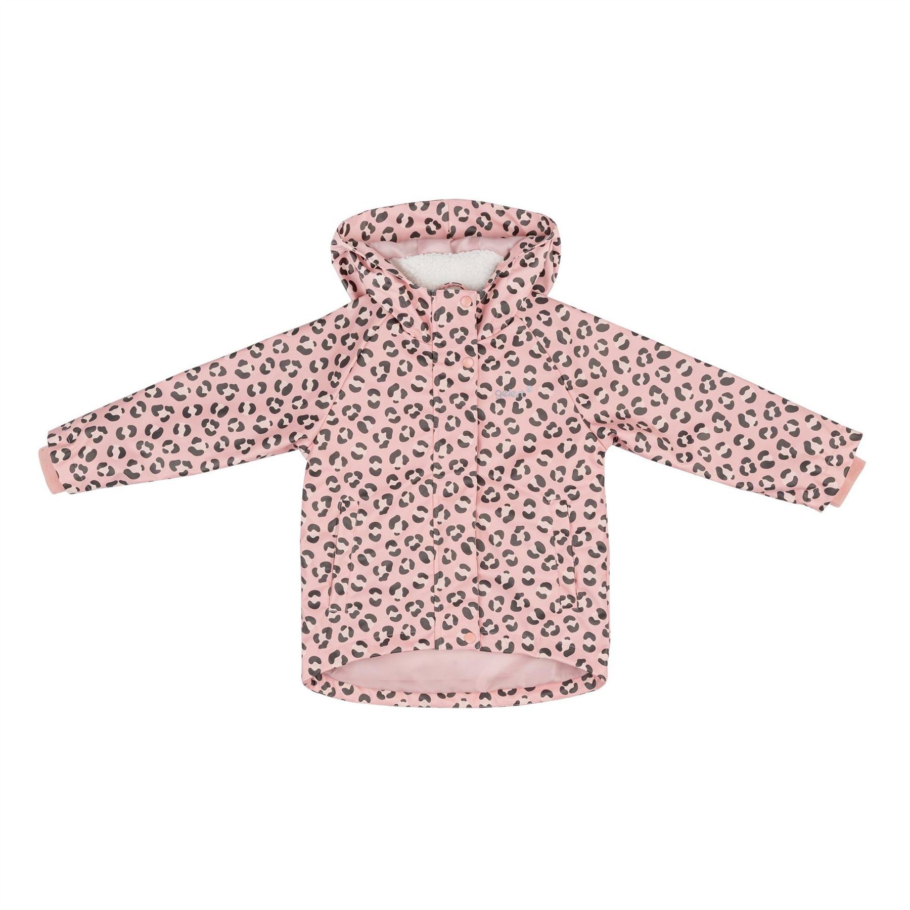 Gelert Leopard Patterned Hooded Snap Button Ribbed Cuff Rain Jacket