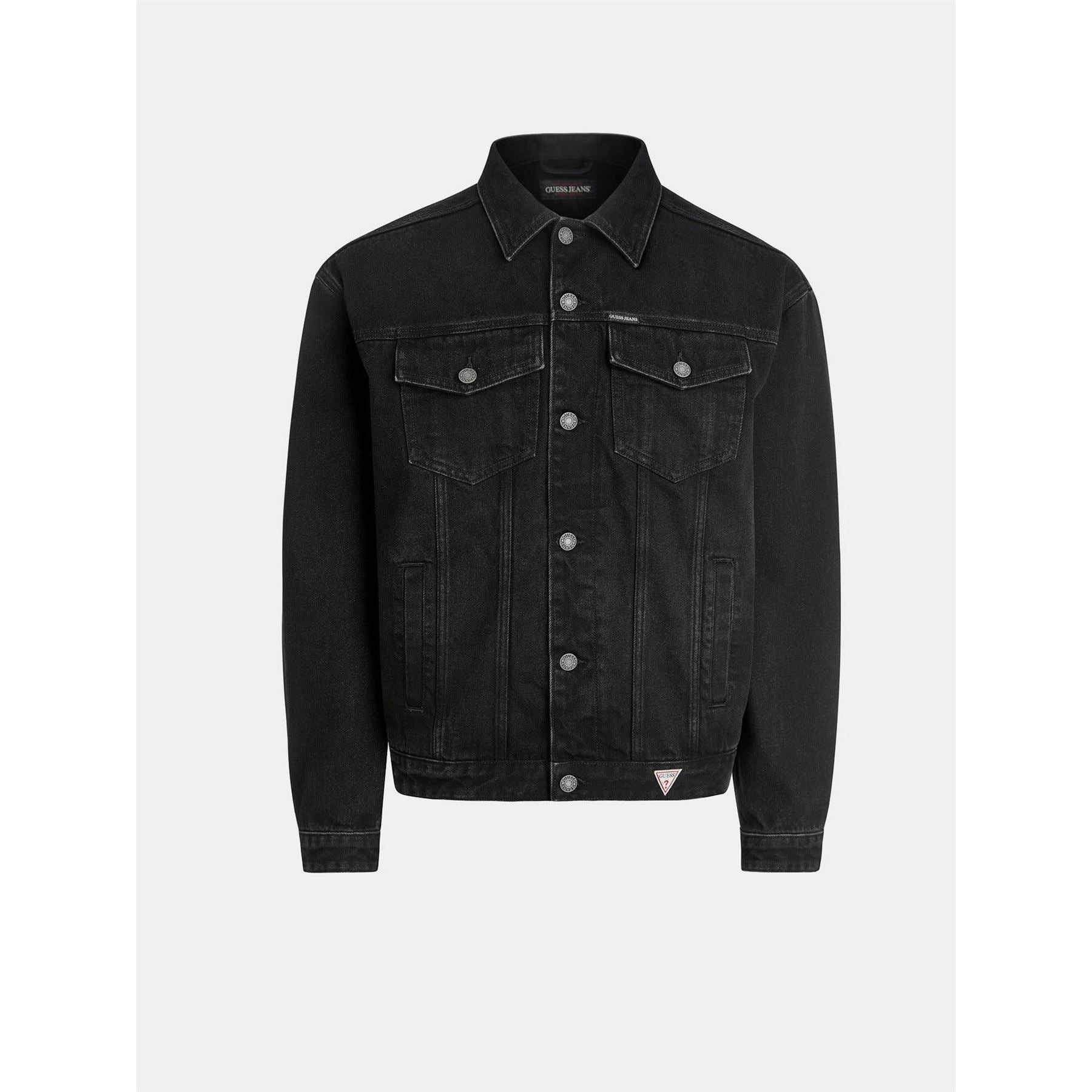 Guess Solid Patterned Trucker Jacket with Chest Pocket