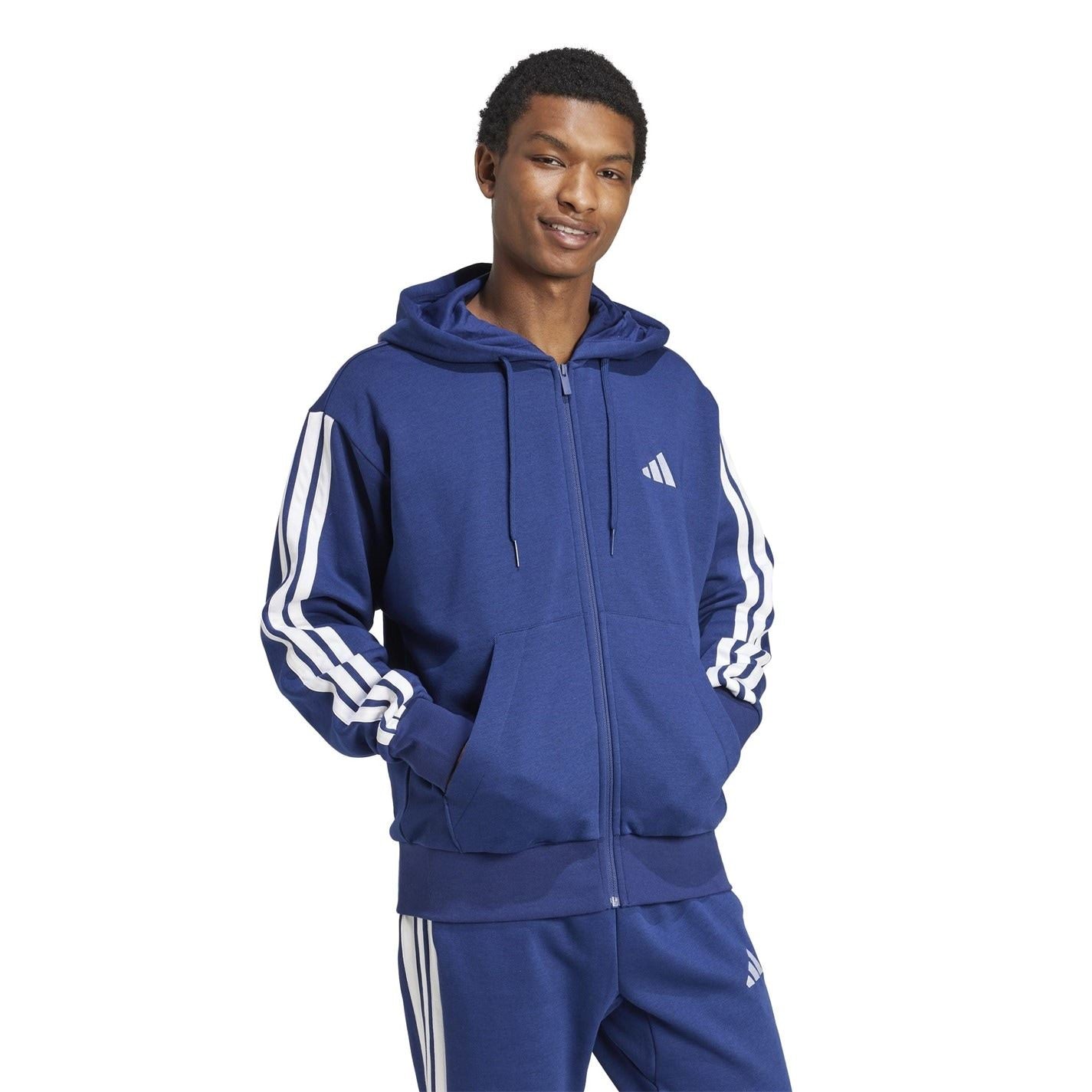 adidas Mens Essentials Fleece 3 Stripes Full Zip Hoodie
