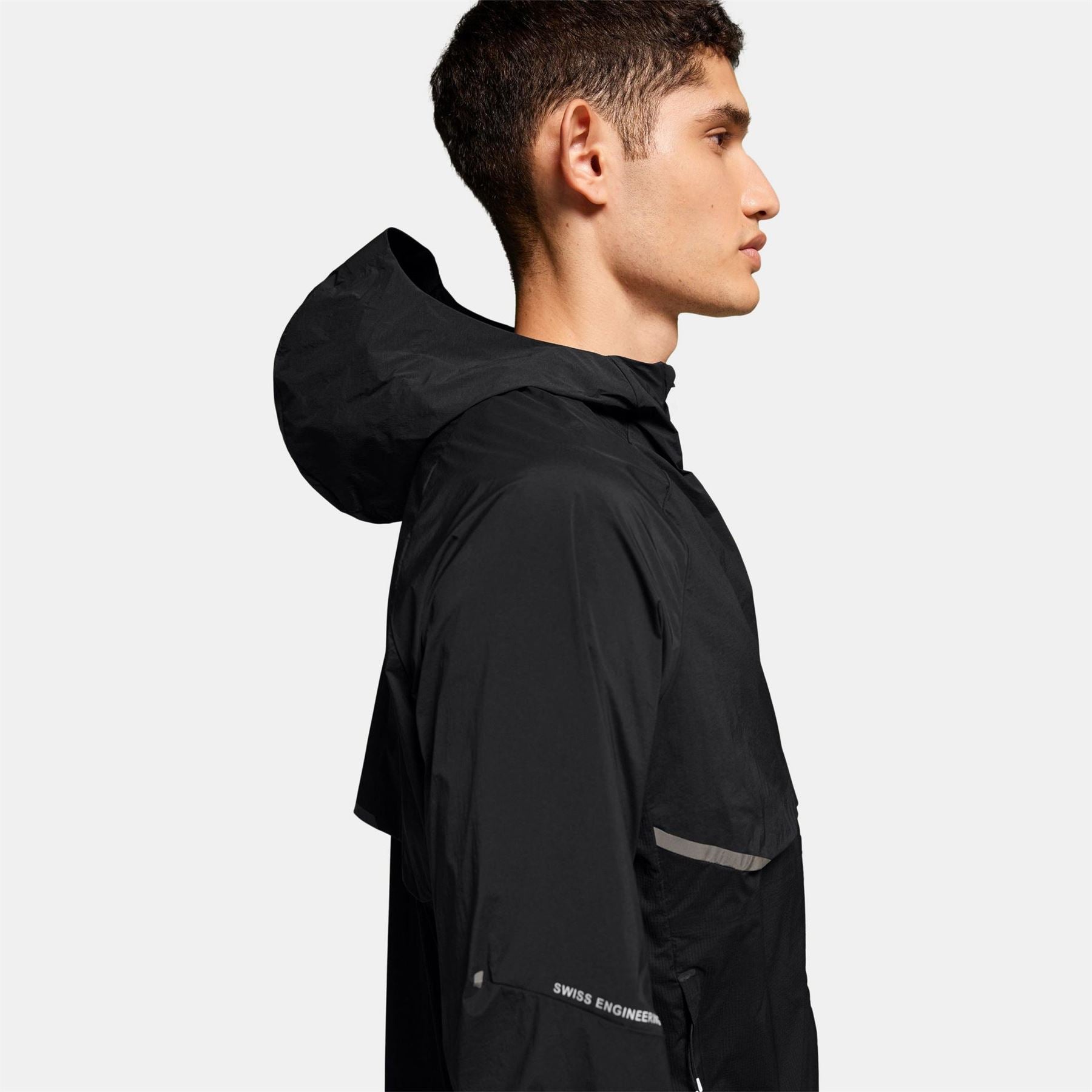 On Run Solid Patterned Hooded Reflective Ribbon Running Jacket