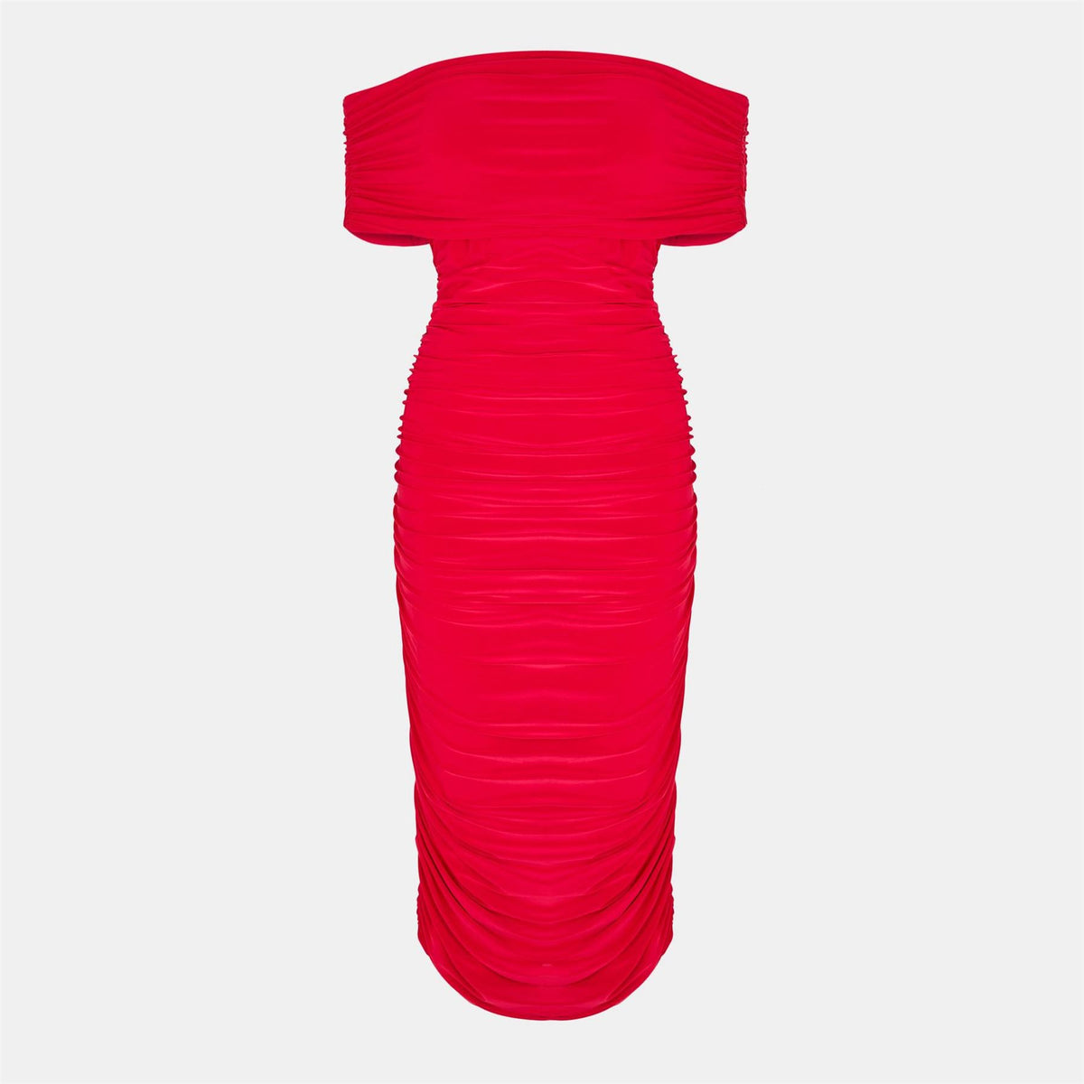Biba Bardot Off The Shoulder Ruched Midi Bodycon Dress
