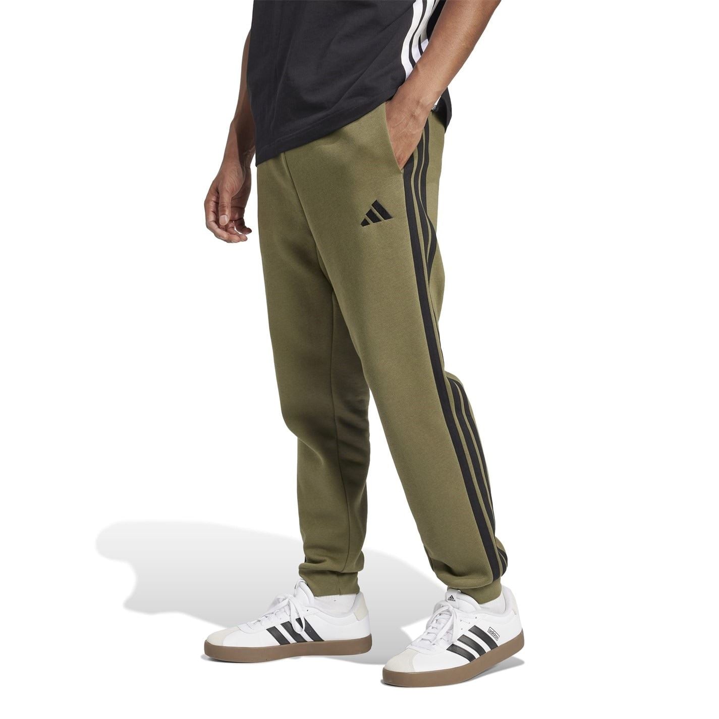 adidas Fleece Tapered Cuff 3 Stripes Joggers M