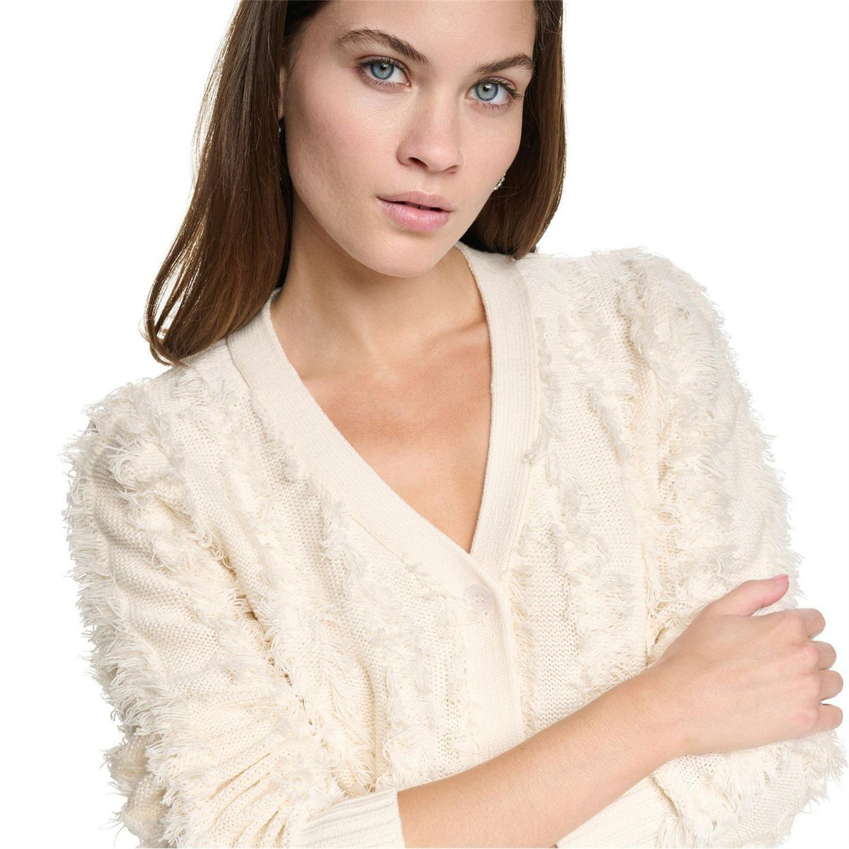 DKNY V Neck Fringe Cardigan