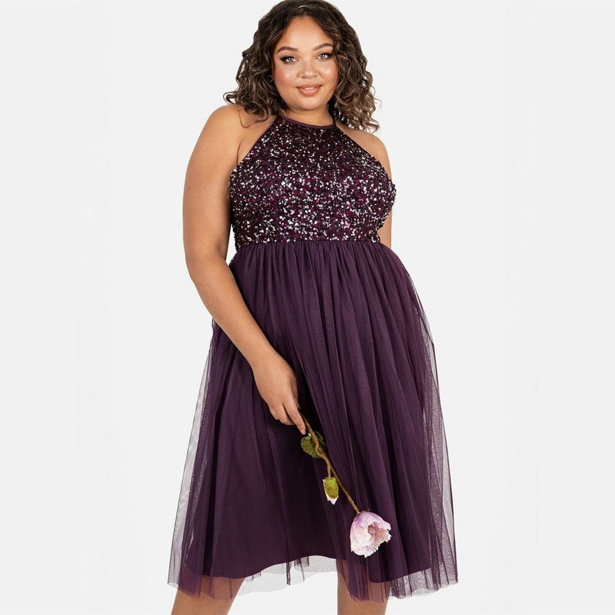 Maya Deluxe De Halter Neck Sleeveless Midi Babydoll Dress