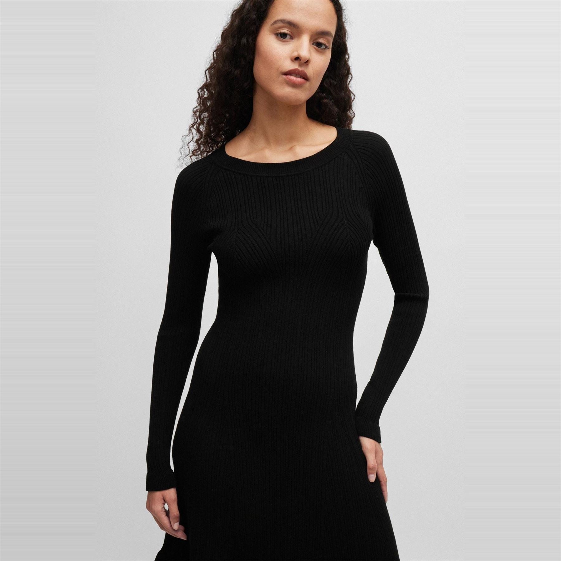 Boss Crew Neck Long Sleeve Knee Length Sweater Dress