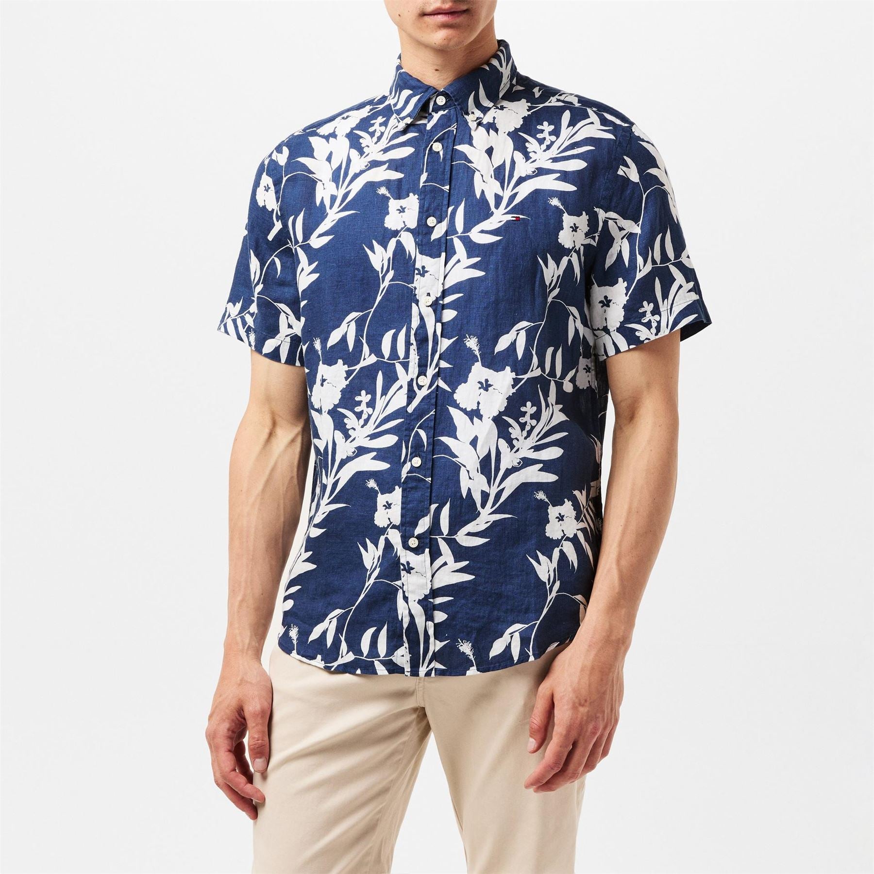 Tommy Hilfiger Linen Tropical Print Short Sleeve Patterned Shirt