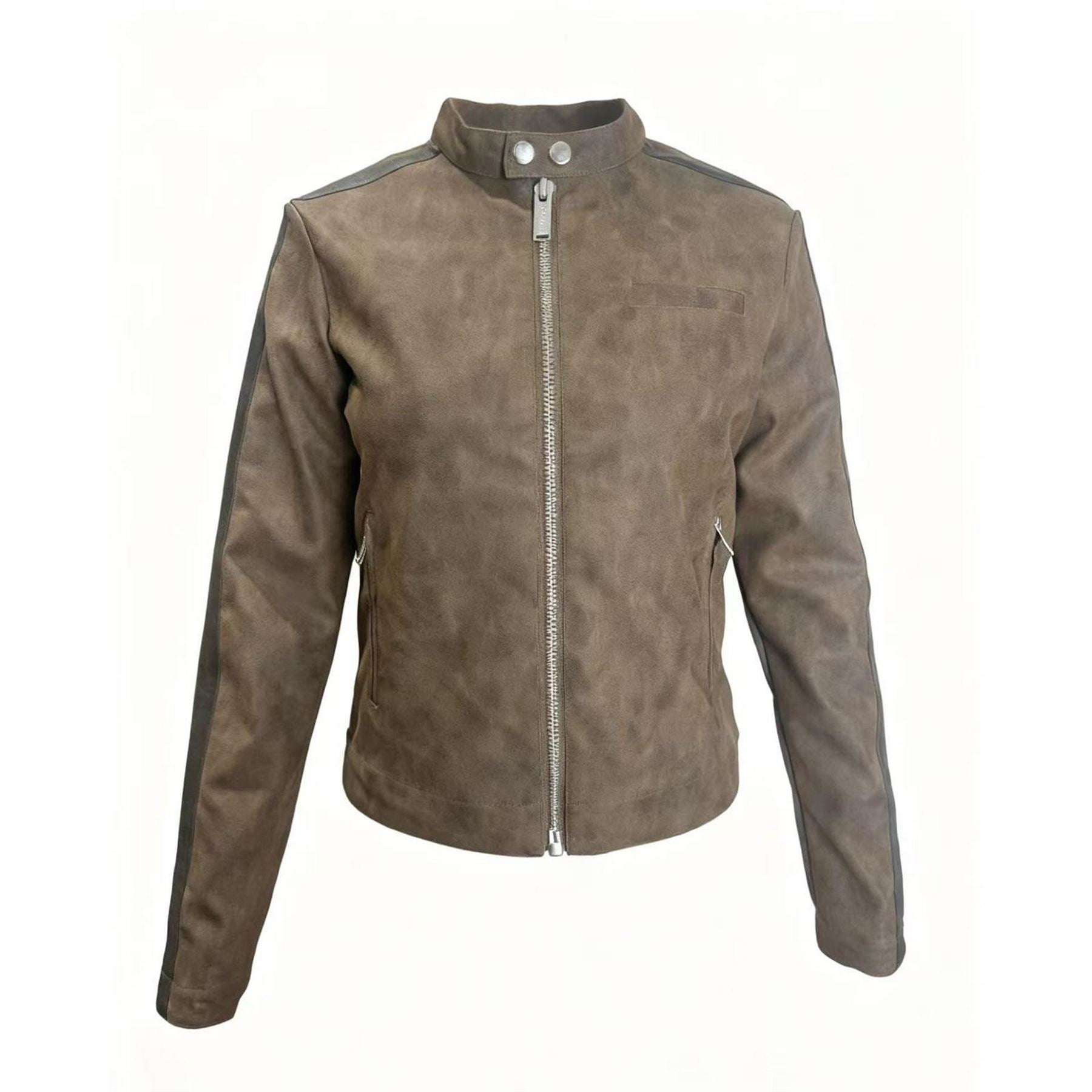 Kangol Racer Faux Leather Long Sleeve Funnel Neck Jacket