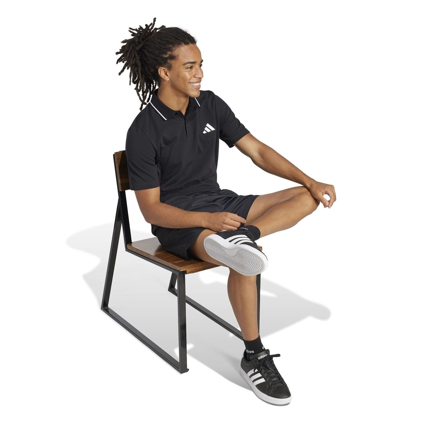 adidas Mens Essentials Cotton 3 Stripes Polo Shirt