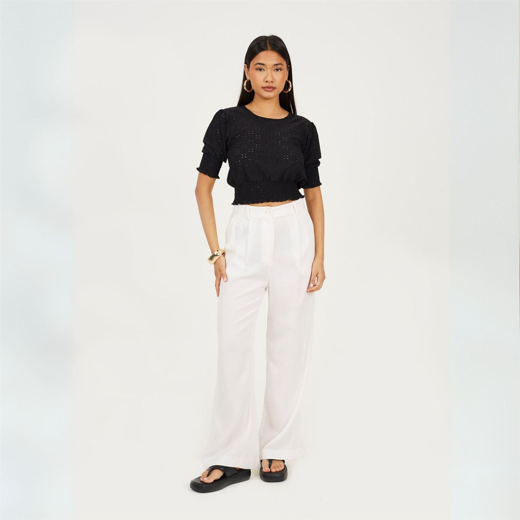 Brave Soul Top With Shirred Sleeves