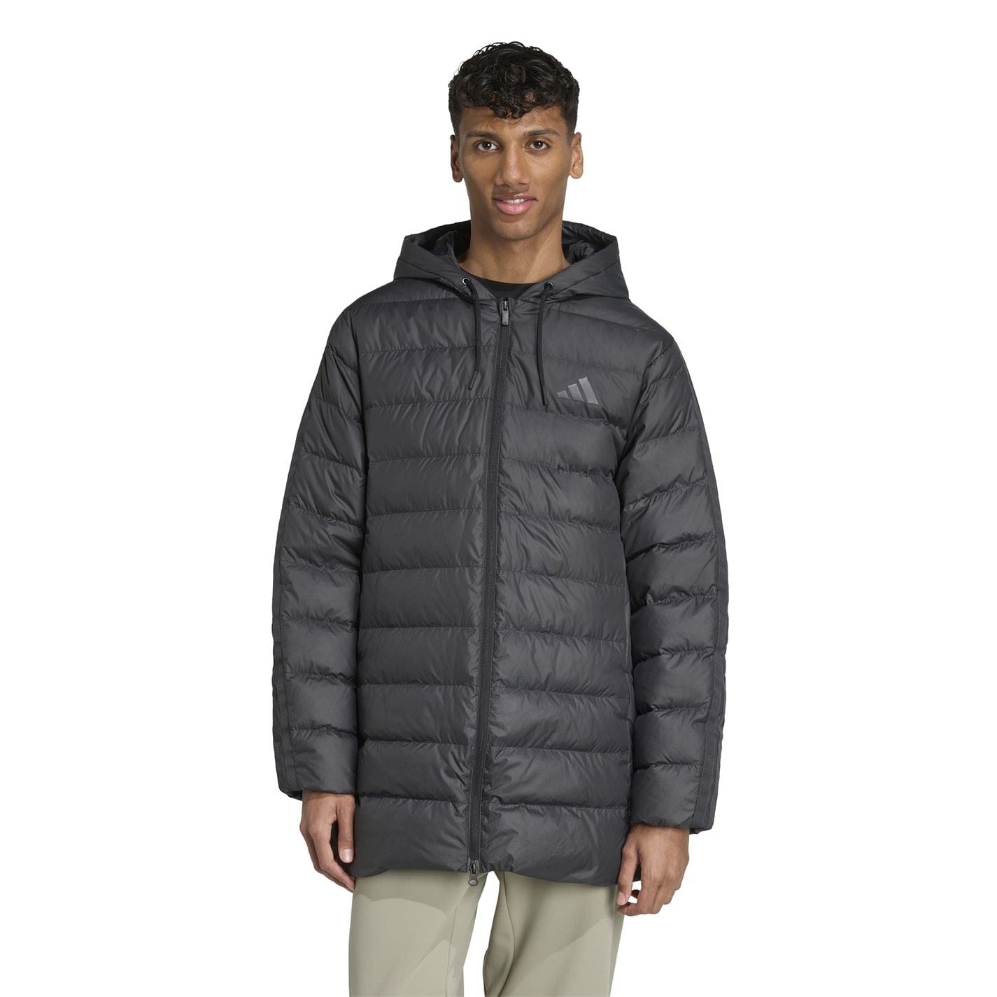 adidas Solid Patterned Hooded Down Puffer Coat